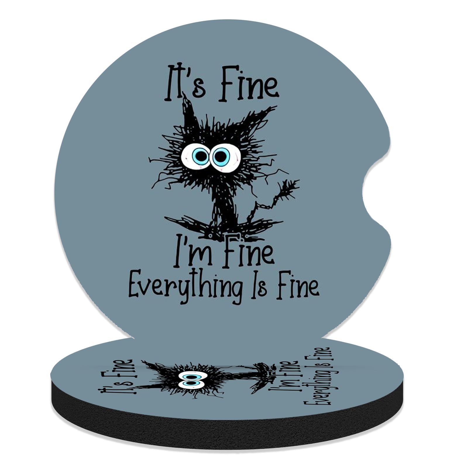 FJyuanqi Car Coasters for Cup Holders, 2 Pack Anti Slip Universal Rubber Coasters - I'm Fine Funny Cat