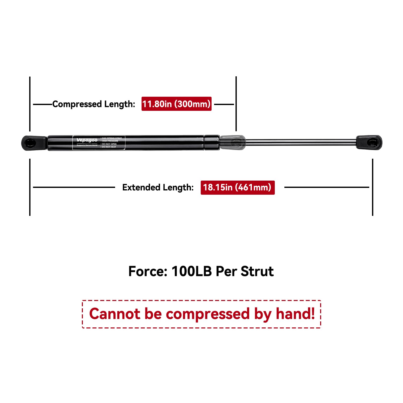 Vepagoo C1623833 18.15 Inch 100 Lb Gas Strut Shock Spring Lift Support For Leer Are Atc Camper Shell Topper Rear Window Truck Ca