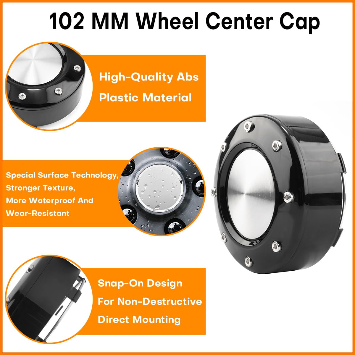 steel.frame.motor 102mm Wheel Center Caps - Aluminum, Black, 4 Pack, ST14362SVx4, 4.02 inches Replacement for Mayhem Wheels