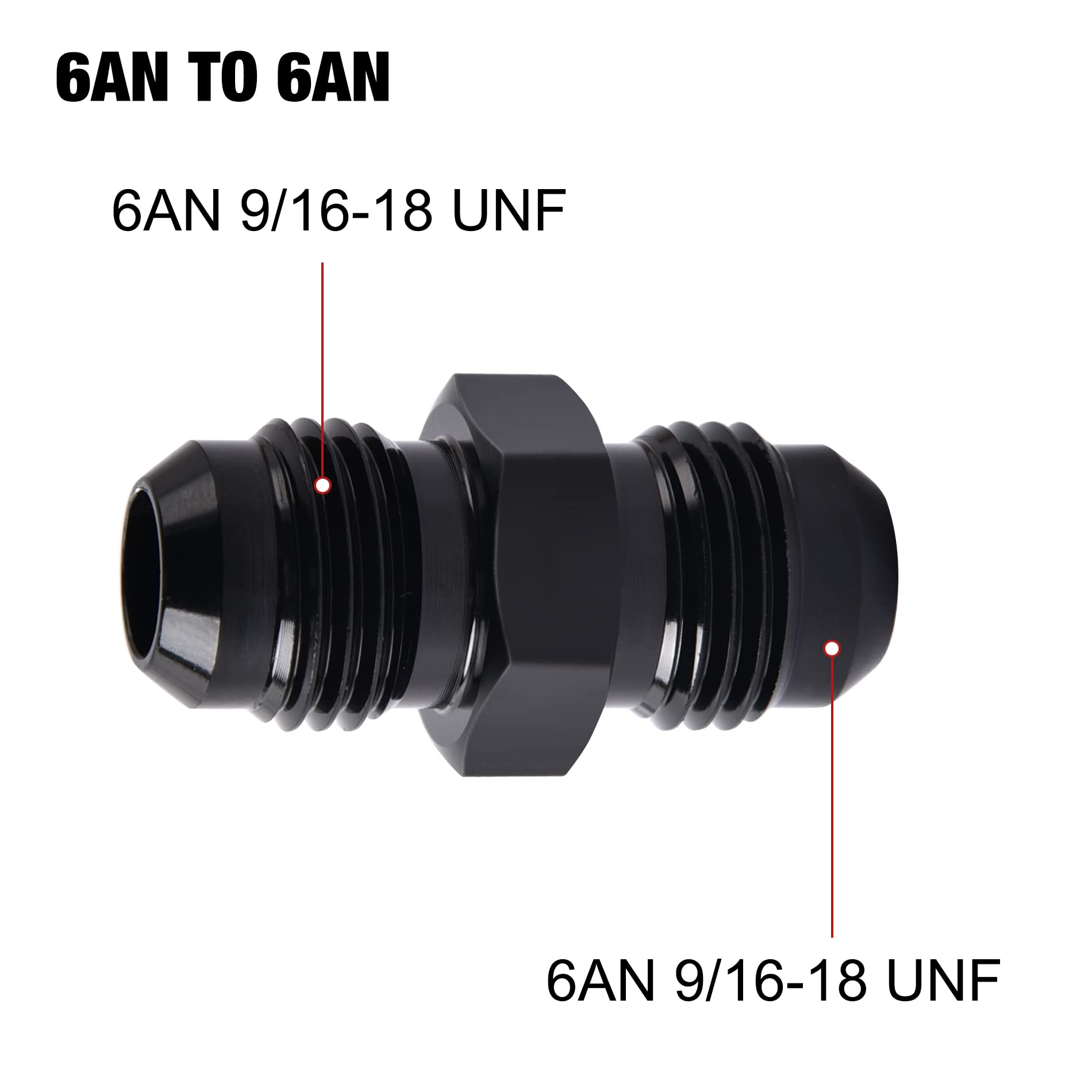 Evil Energy 6An Male To Male Flare Coupler Union Straight Fuel Hose Adapter Fitting Black 2Pcs
