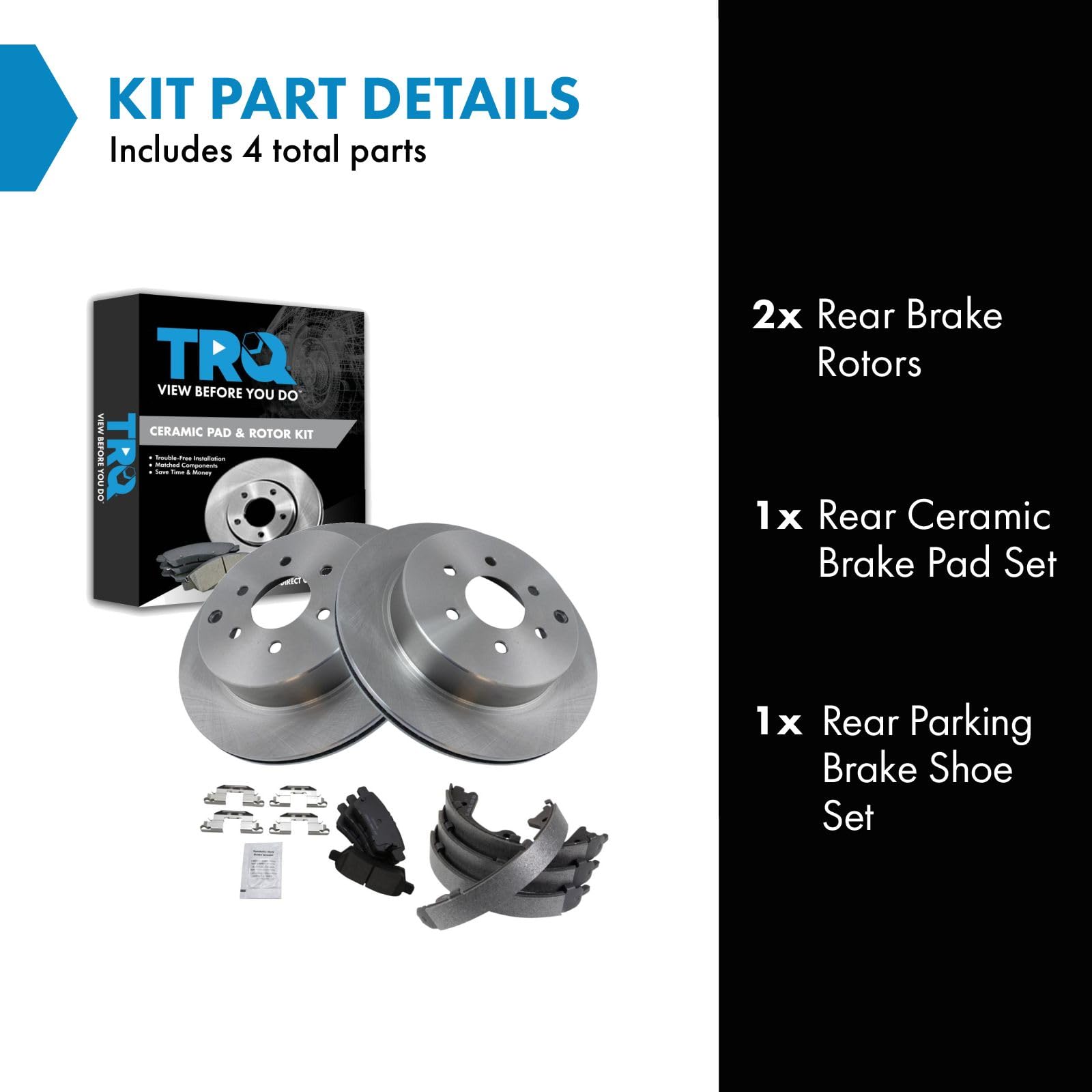 Trq Rear Brake Pad & Rotor Kit Brake Pads Brake Rotor Parking Brake Shoe Set Ceramic Compatible With 2005-2012 Nissan Pathfinder