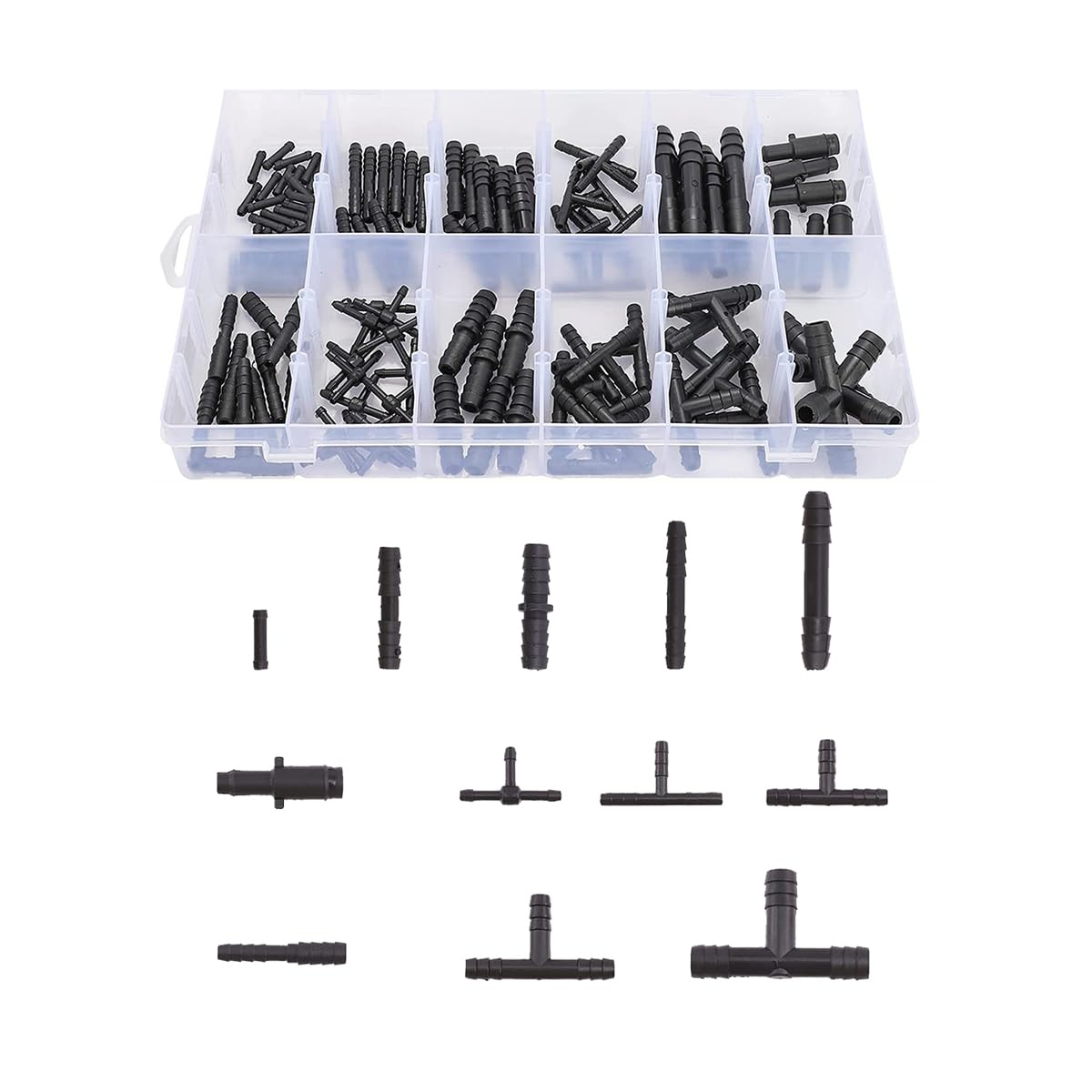 Belomi Vacuum Connector Assortment, 113 Pcs Nylon Barbed Type Vacuum Tubing Connector Assortment Kit, Universal 12 Sizes Hose Te