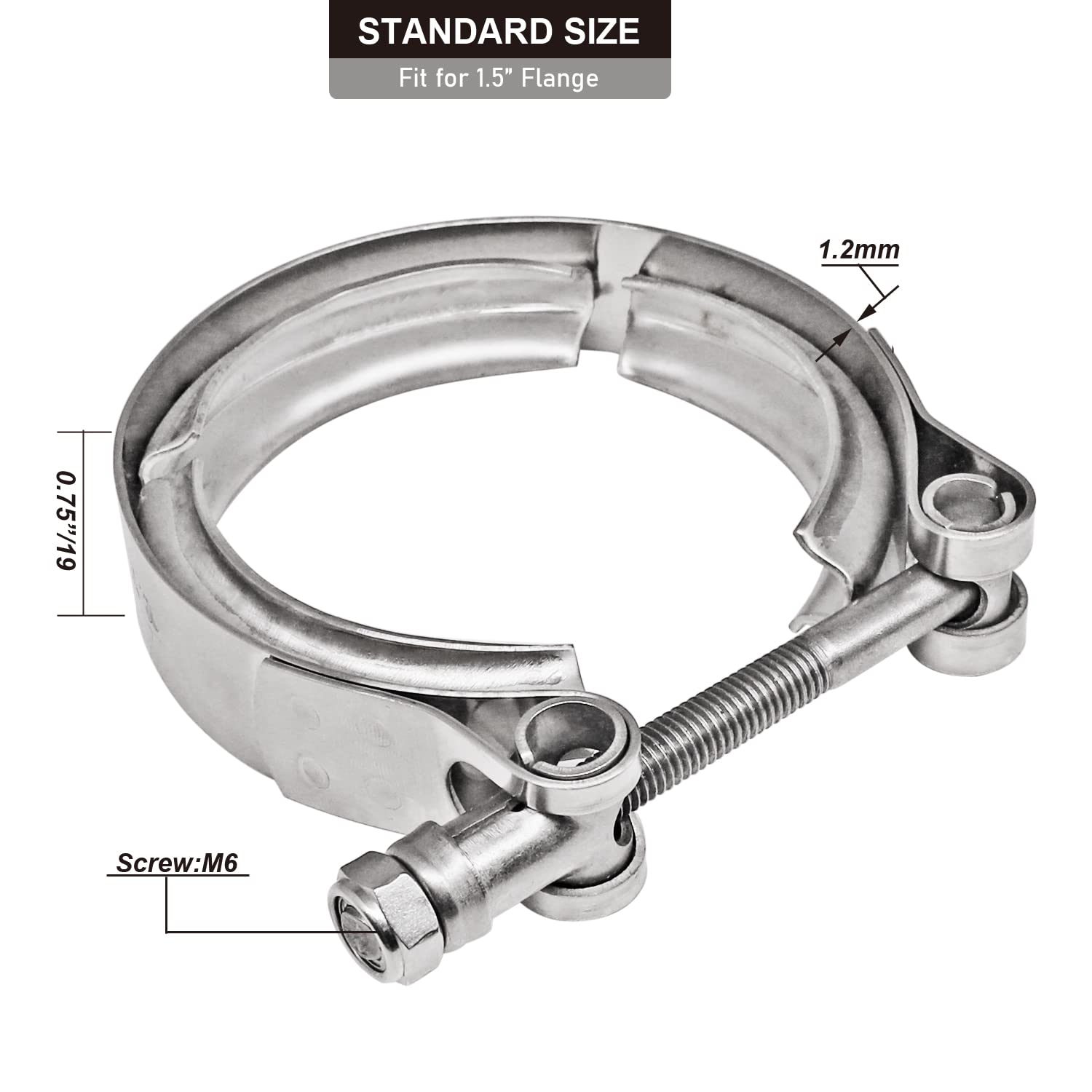 Akihisa 1.5 Inch 304 Stainless Steel V Band Clamp, For Turbo Exhaust Down Pipes Flange Kit, Racing Ford Pickup Truck Exchange Ex
