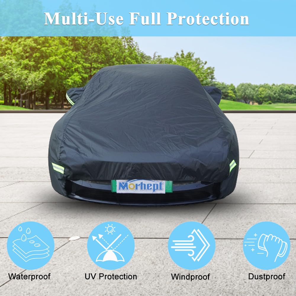 Morhept Waterproof Cover For Jeep Wrangler Jk Jl Cj Yj Tj 2 Door 1987-2023 Outdoor Sun Rain Wind Snow Protection Dustproof Covers With Driver Door Zipper Black