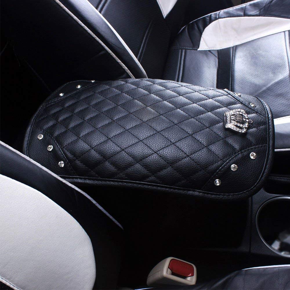 Diamond Center Console Cover Bling Arm Rest Cover For Car Armrest Cover Women Girl 7.5' X 11',Black