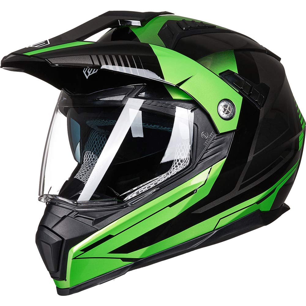 Ilm Off Road Motorcycle Dual Sport Helmet Full Face Sun Visor Dirt Bike Atv Motocross Casco Dot Certified Model 606V(Green, L)