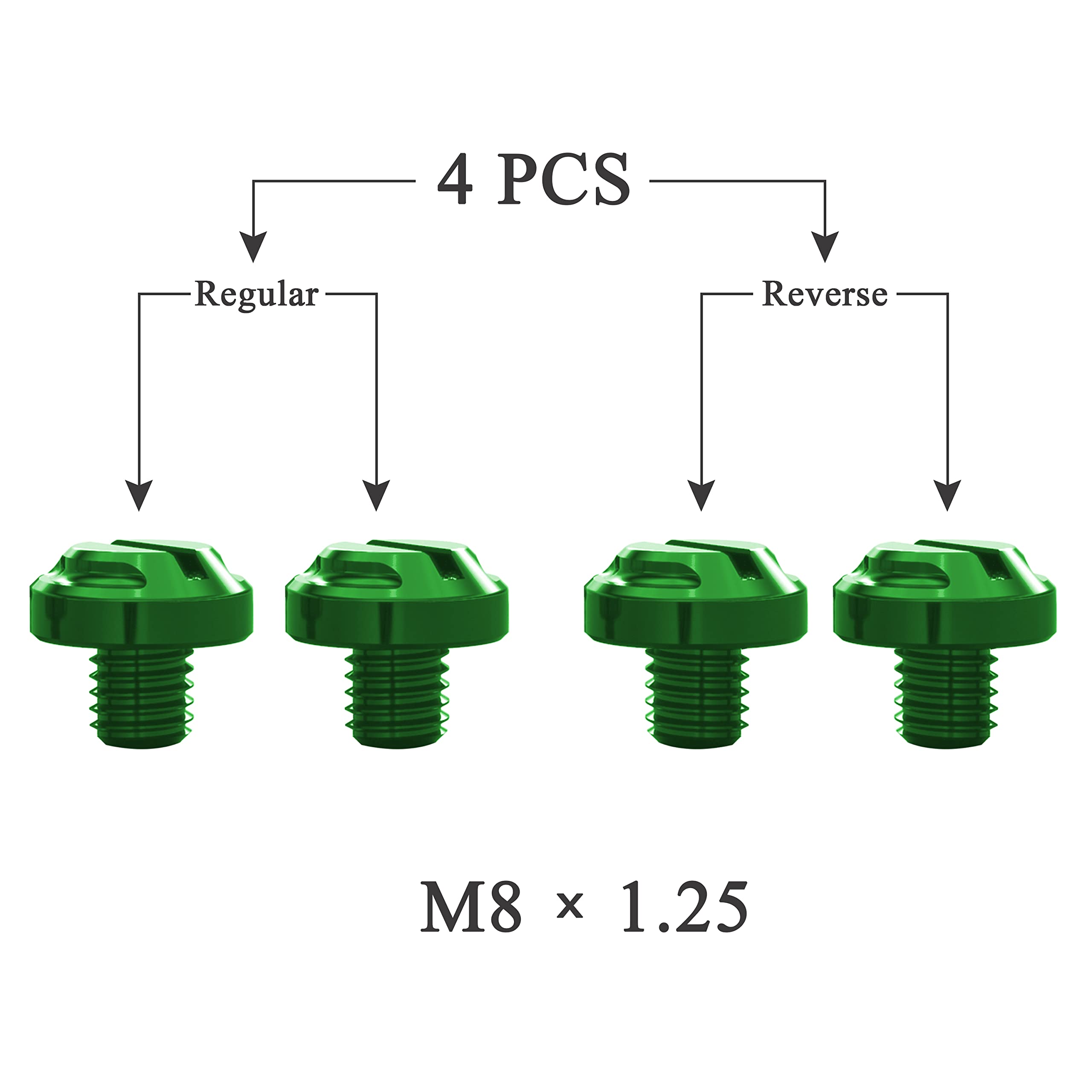 Averzella 4Pcs Motorcycle Green Mirror Hole Plugs 2 Regular+2 Reverse M8X1.25 (Green, M8>2 Regular + 2 Reverse)