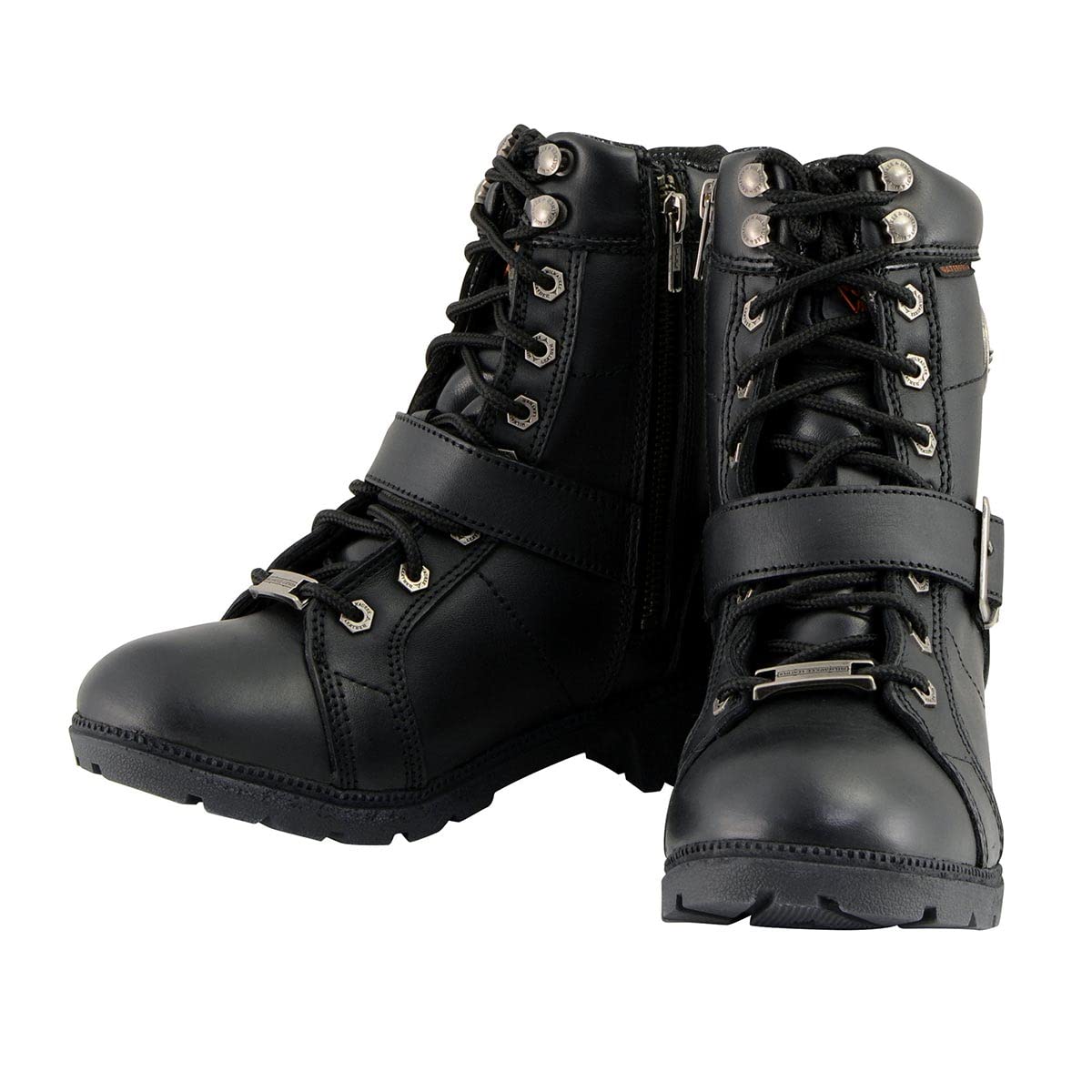 Milwaukee Leather MBL9326WP Women's Premium Black Leather Lace-Up Waterproof Motorcyle Rider Boots - 8.5