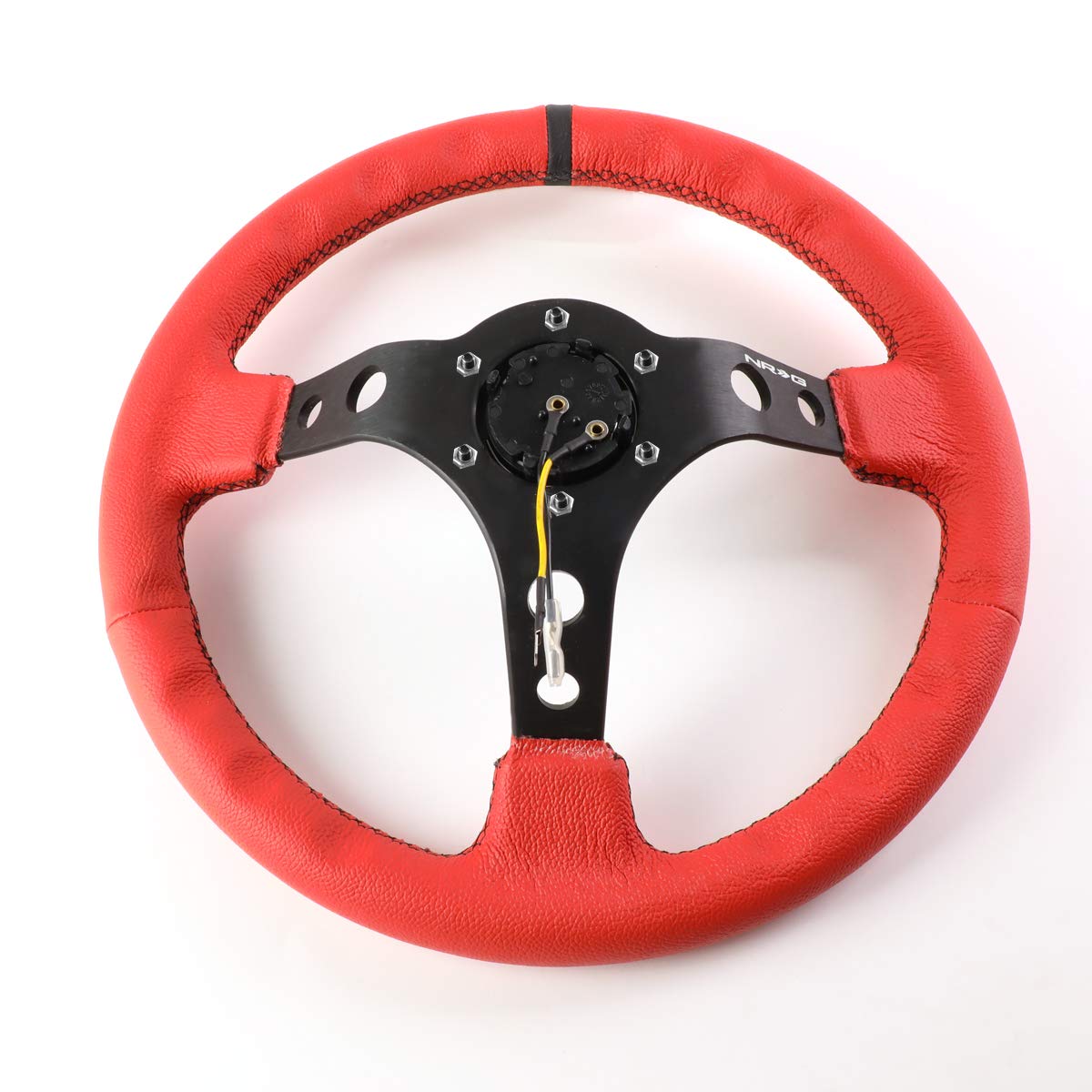 NRG Innovations RST-006RR-BS-B Reinforced Steering Wheel (350mm Sport Steering Wheel (3'' Deep) Black Spoke with Suede finish an