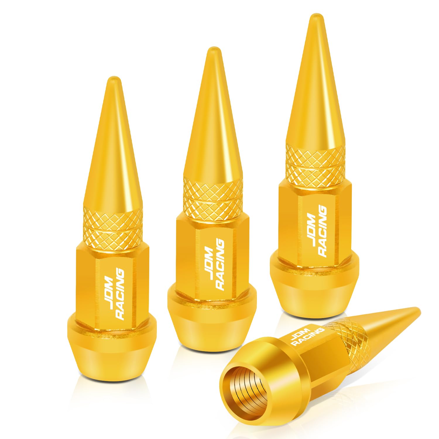 Auto Dynasty 45Mm Anodized Aluminum Valve Stem Caps, Spiked Head Design Car Accessories, Universal Fit For Most Vehicles, Gold (