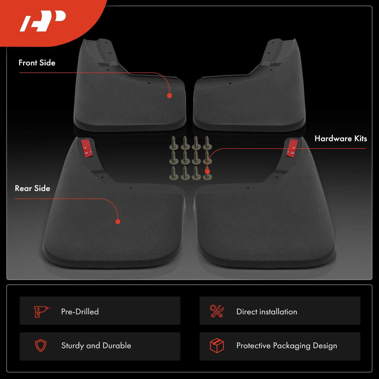 A-Premium Mud Flaps Set for Chevrolet Silverado 1500/2500/3500 HD, 2014-2018, Black, Includes Hardware Kits, Front & Rear