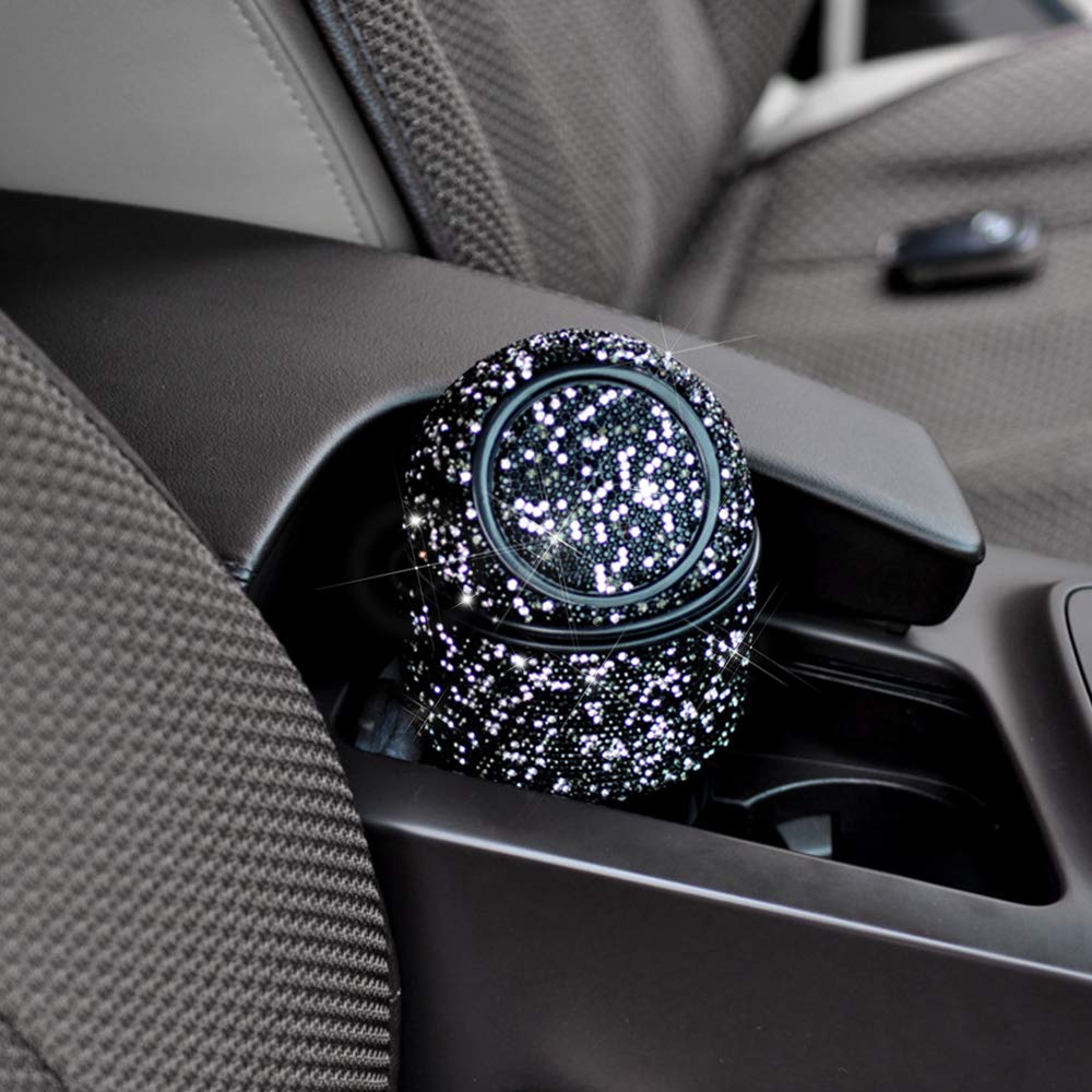 Idain Bling Rhinestone Auto Garbage Can Car Trash Can With Lid Mini Garbage Bin For Automotive Car, Home, Office, Kitchen, Bedro