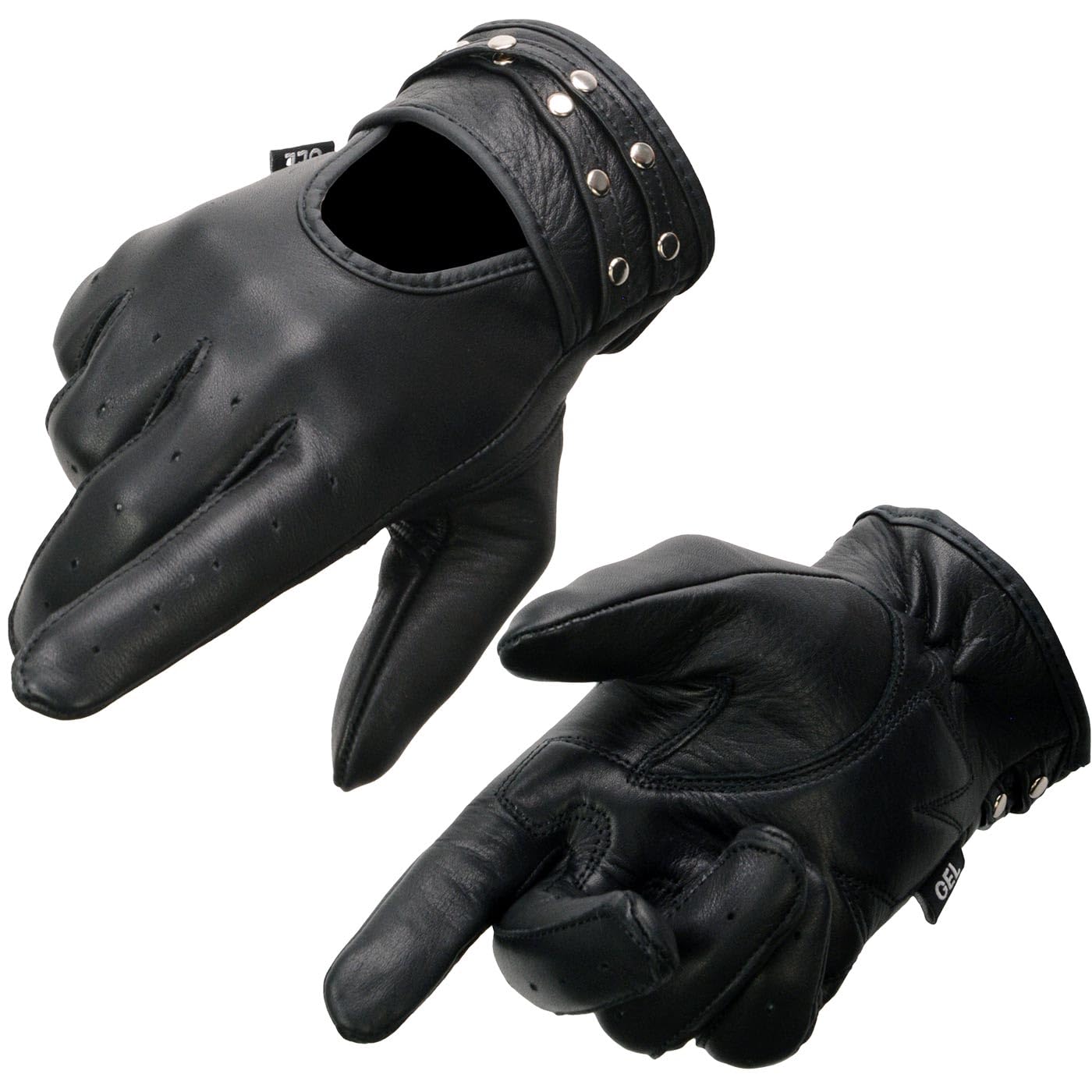 Milwaukee Leather MG7765 Women's Black Leather Gel Palm Open Wrist Motorcycle Hand Gloves W/Stylish Wrist Detailing - Medium