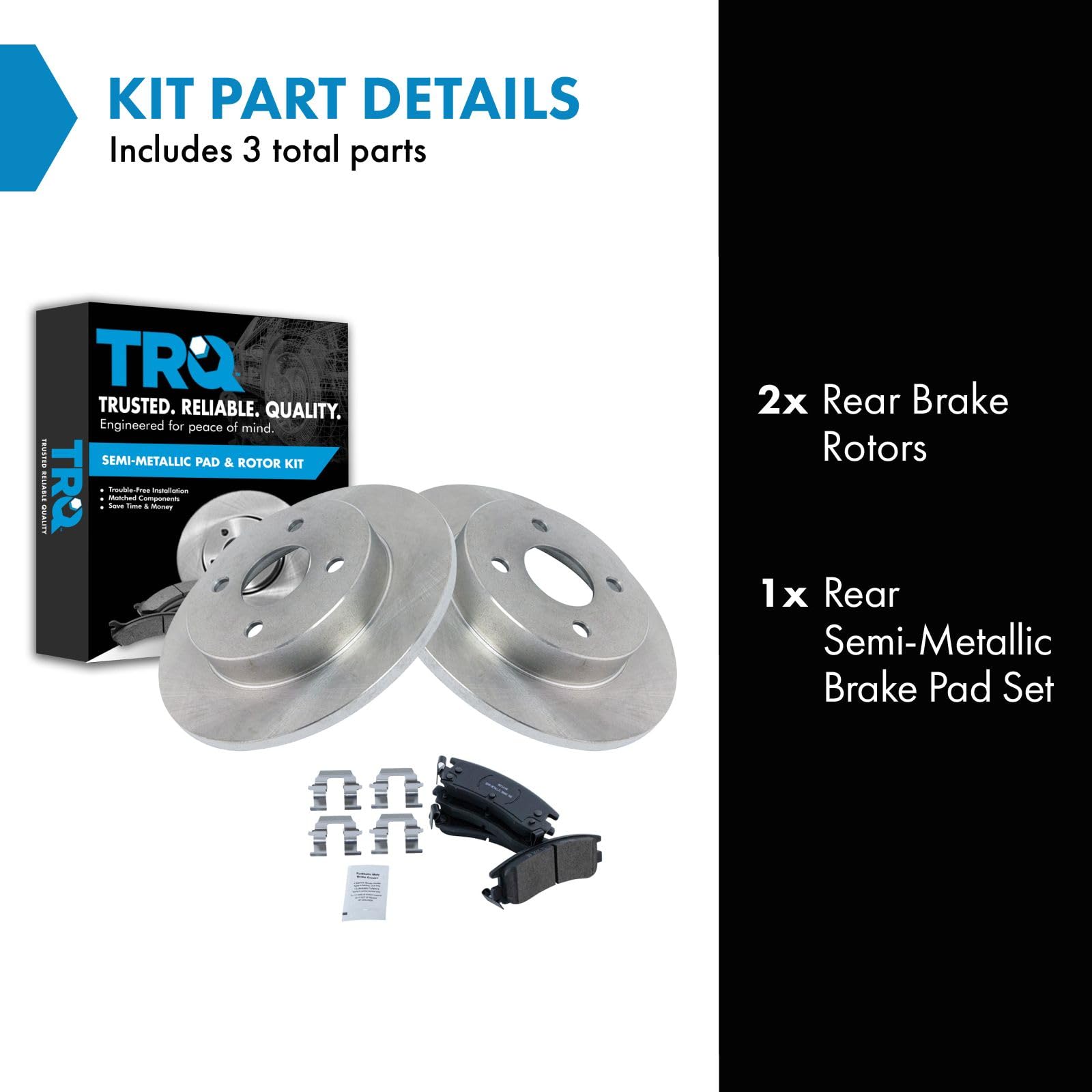 Trq Rear Brake Pad & Rotor Kit Brake Pads Brake Rotor Semi-Metallic Compatible With 1991-1992 Saturn Sc 1993-1998 Sc1 Sc2 1991-1
