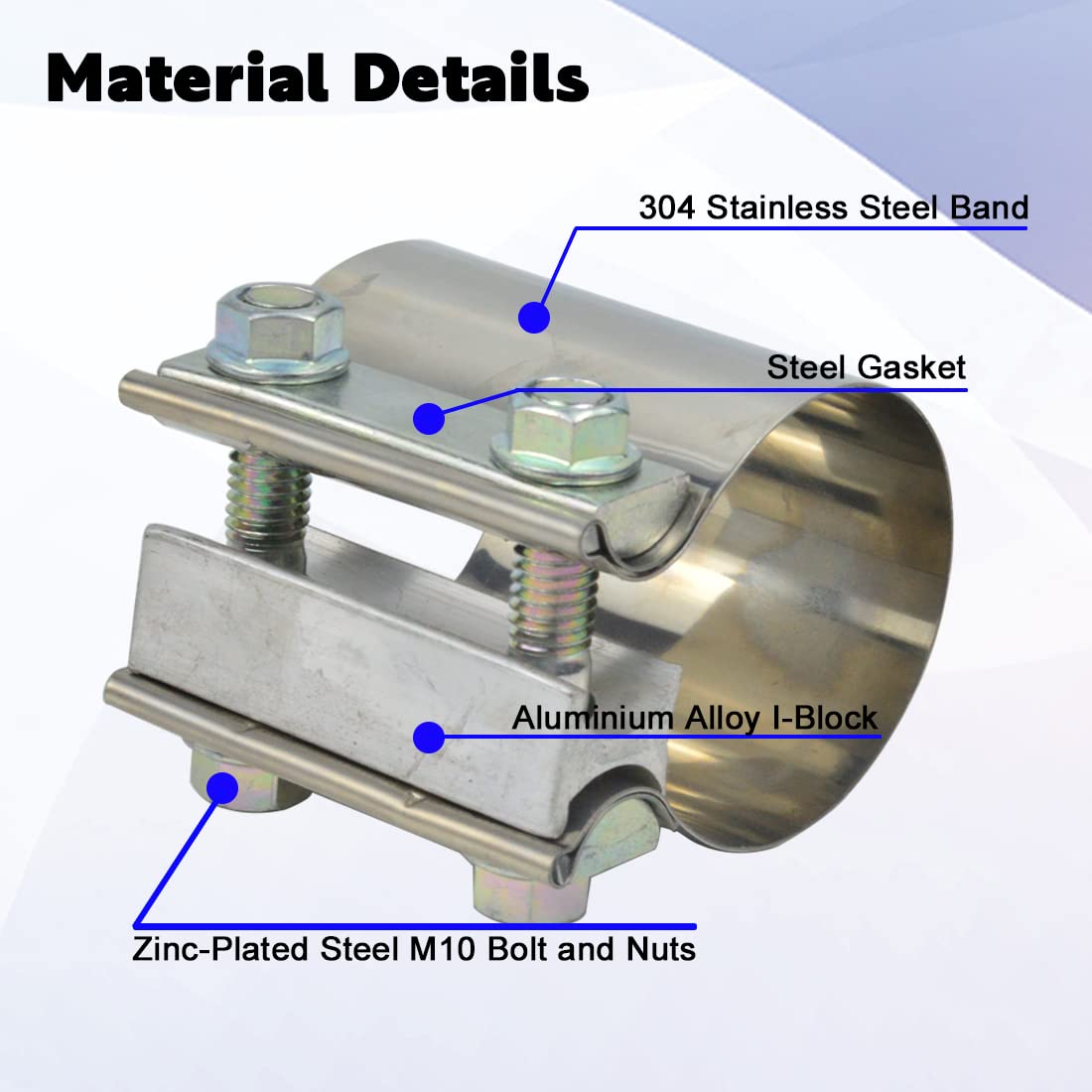 Elifecenter ID 2-1/2 Inch Lap Joint Butt Exhaust Clamp, Stainless 63mm Exhaust Coupler Clamp fit for OD 2.5 inch Pipes