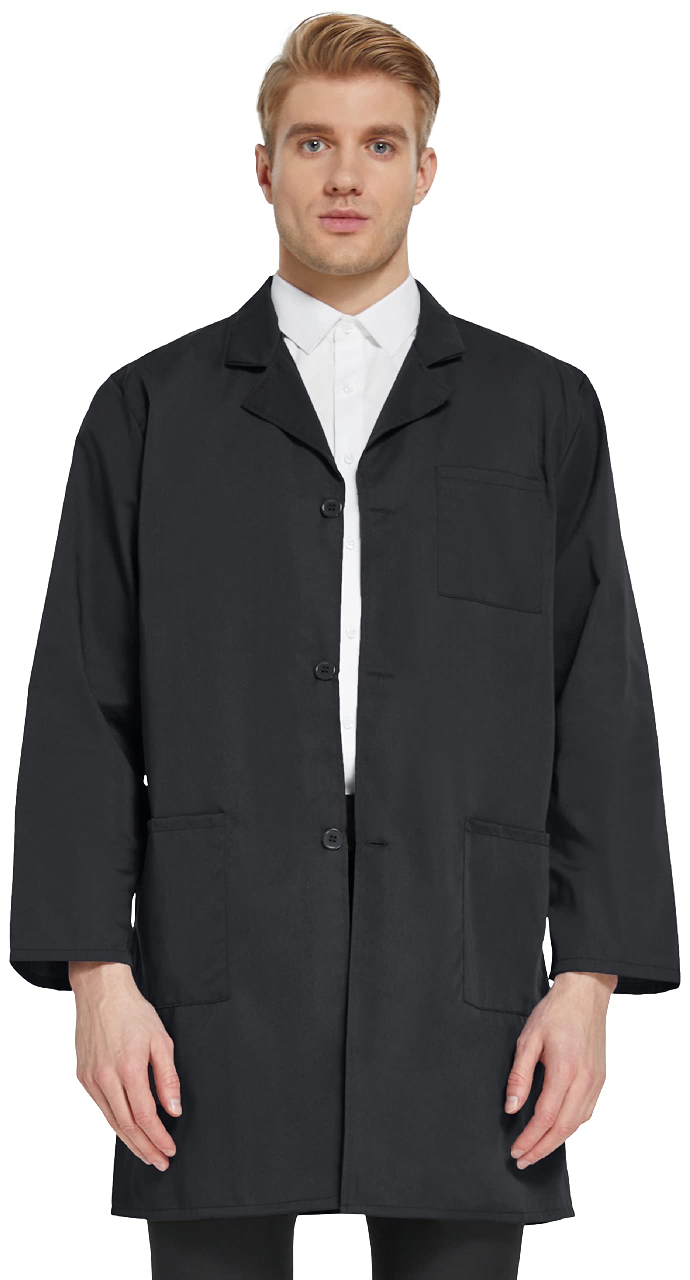 Vogrye Professional Lab Coat For Women Men Long Sleeve,Unisex (Xl, Black)