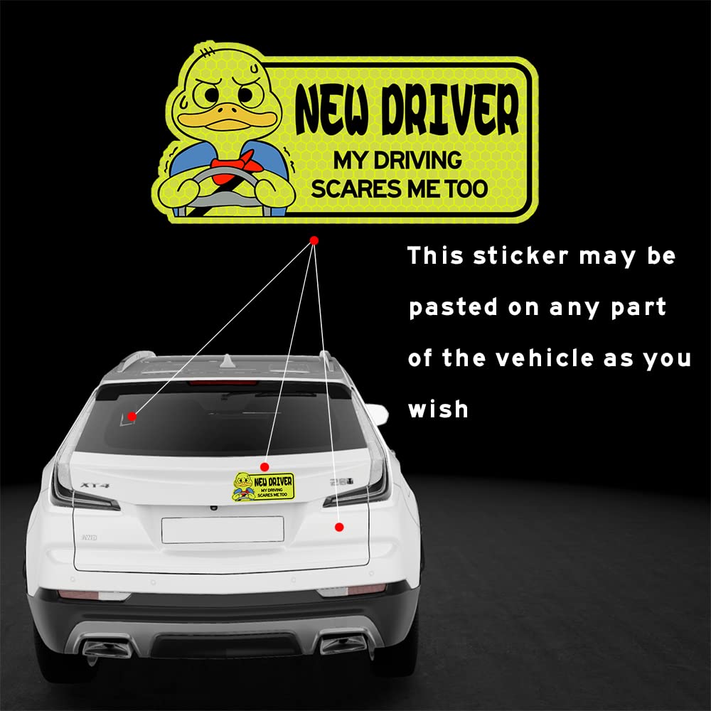 biinfu Reflective Student Driver Decal - Funny Duck Bumper Sticker, Yellow, Vinyl, Model: by-New Driver Duck Sticker-Yellow