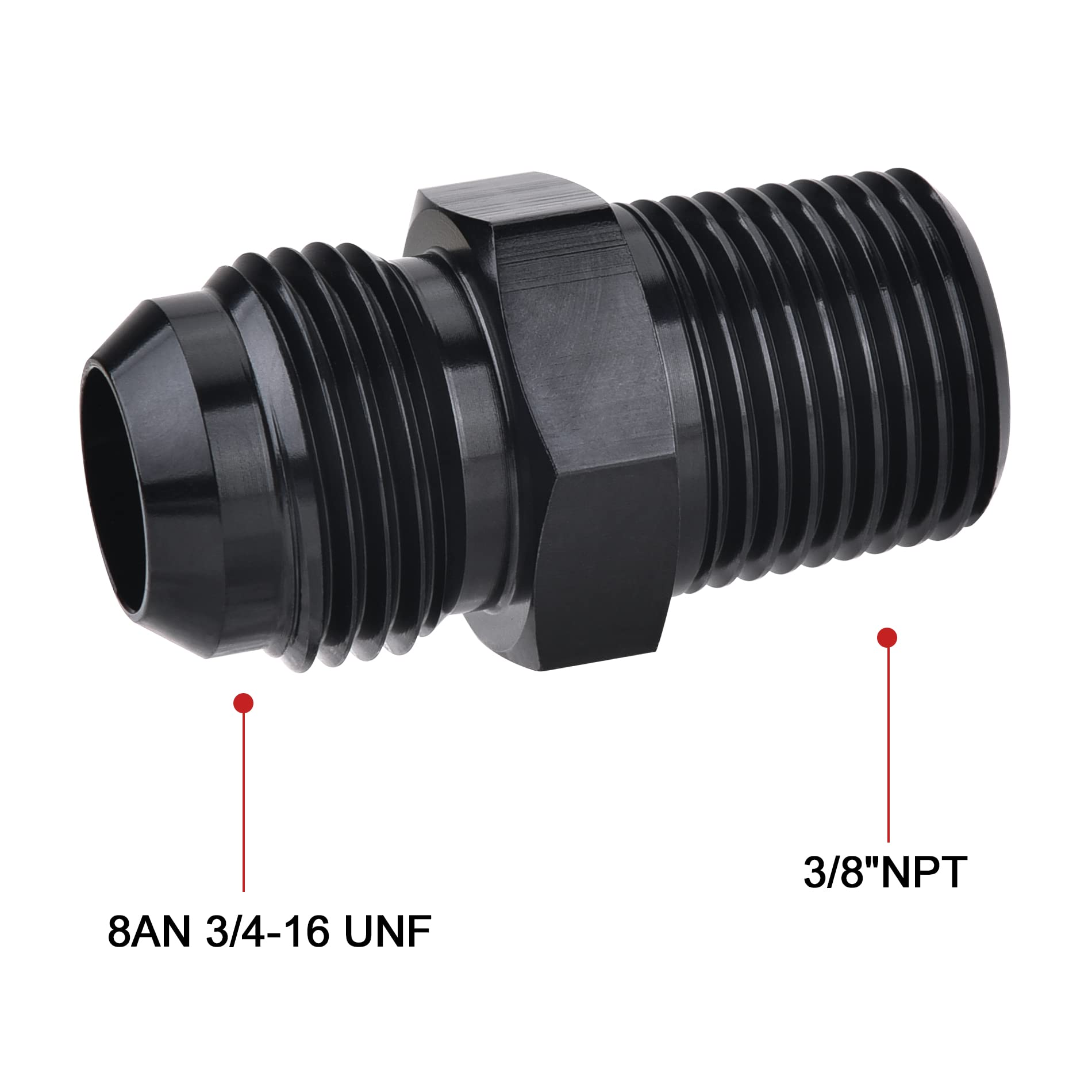 EVIL ENERGY 8AN Male Flare to 3/8'' NPT Pipe Fitting Adapter Aluminum Straight Black 4PCS