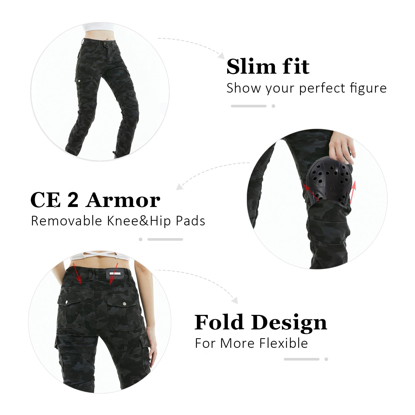LOMENG Motorcycle Riding Pants Motorcycle Jeans Slim Fit with CE Knee Hip Removable Protectors Armor for Women Blue Camouflage L