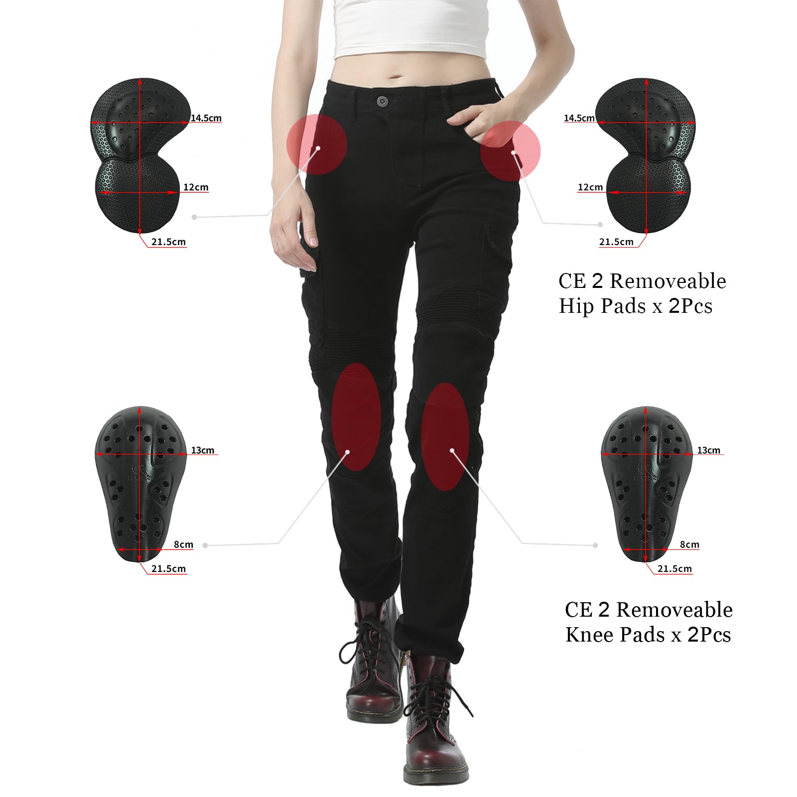 LOMENG Motorcycle Riding Pants Motorcycle Jeans Slim Fit with CE Knee Hip Removable Protectors Armor for Women Black XS 26