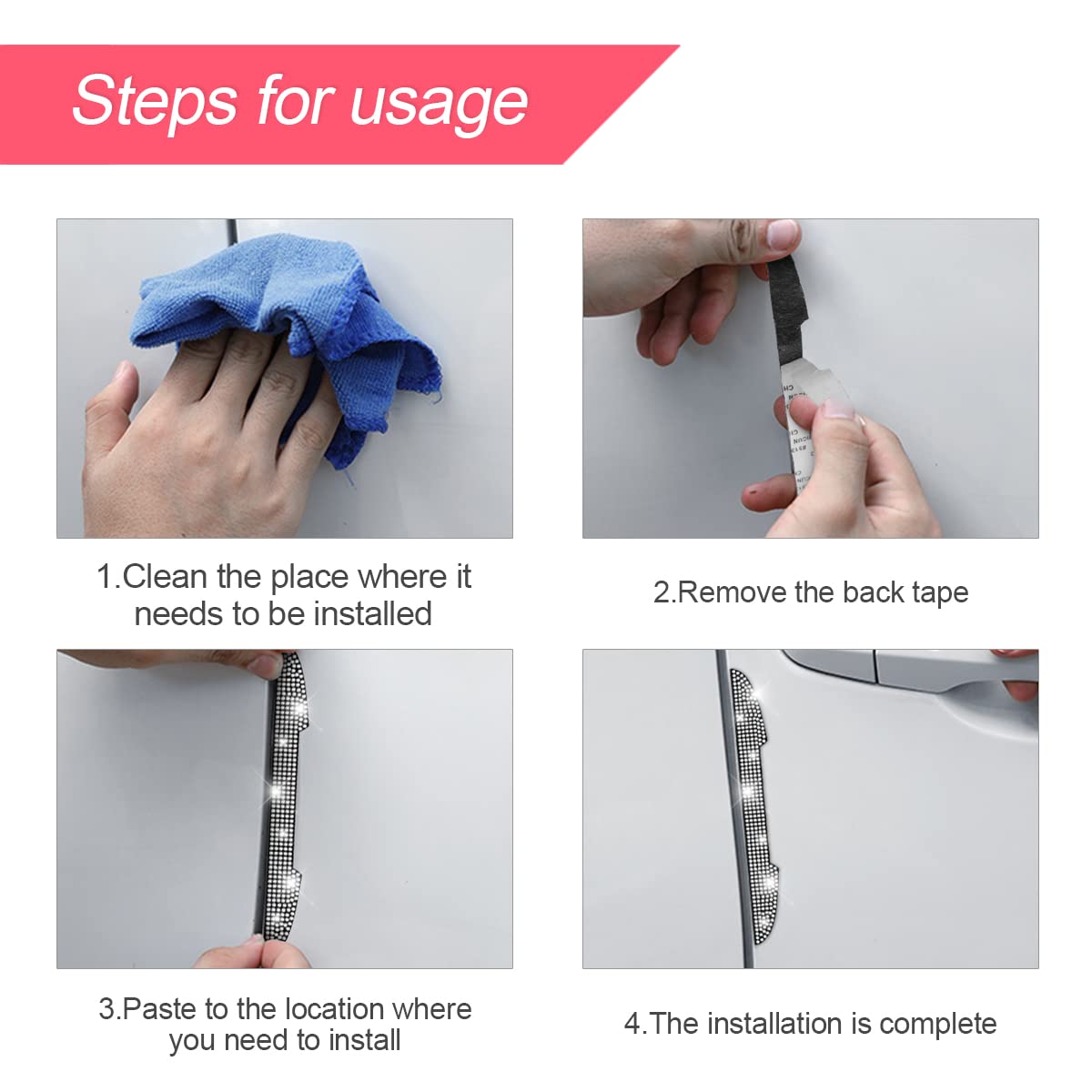 Blau Grun 4 Pcs Bling Rhinestone Car Door Handle Scratch Protector, Universal For All Cars, Vehicles, Suvs, Car Side Rearview Mi