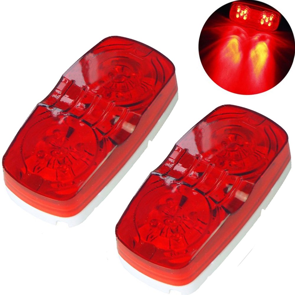 New Sun 4 Pcs Amber & Red 10 Led Trailer Side Marker Light, Bullseye/Tiger Eye/Double Bubble Clearance Light, 12V 4X2 Rectangula