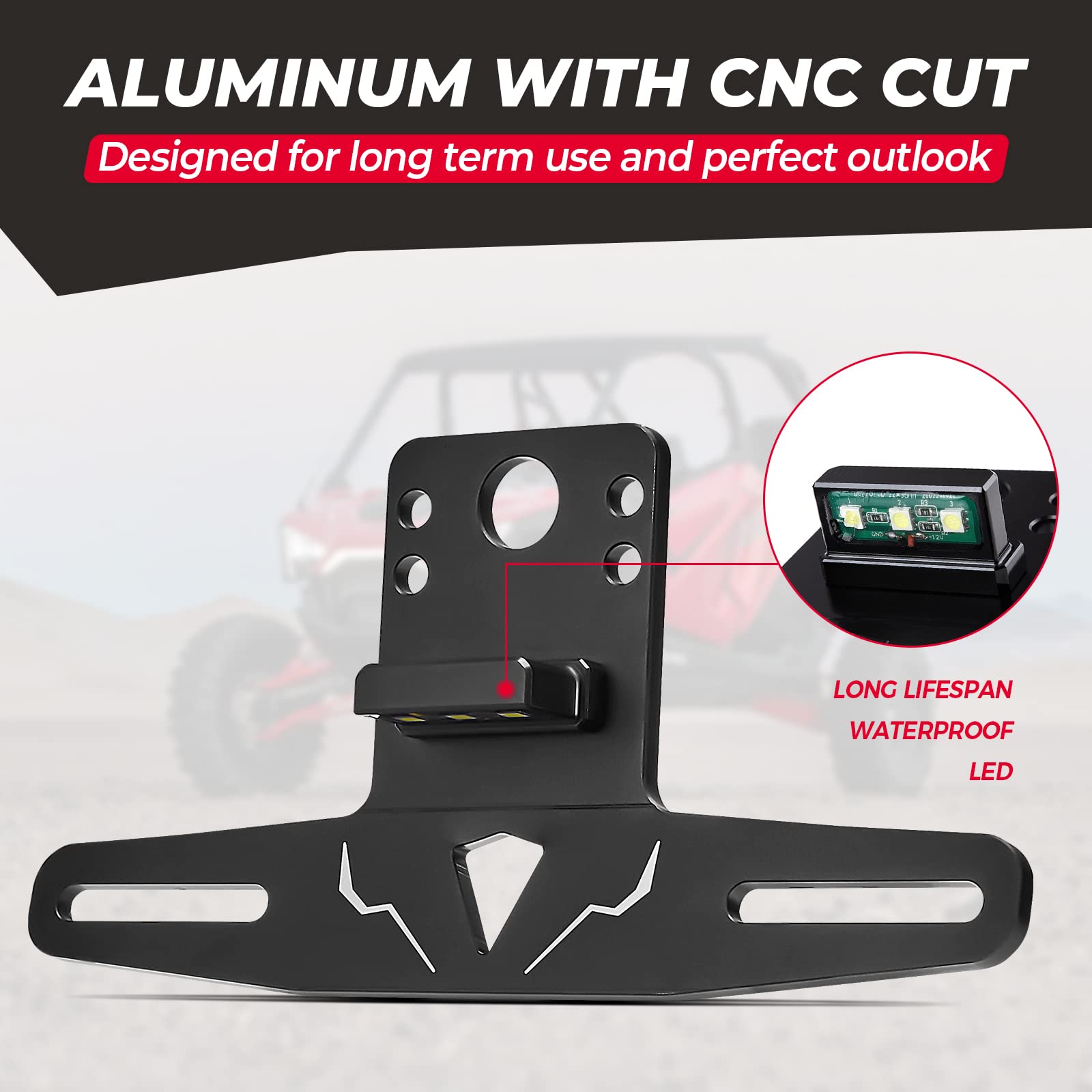KEMIMOTO UTV License Plate Holder with Light - Aluminum Frame for Golf Cart, RV, Truck, Snowmobile, Boat, Compatible with Can-Am Maverick X3, Polaris RZR