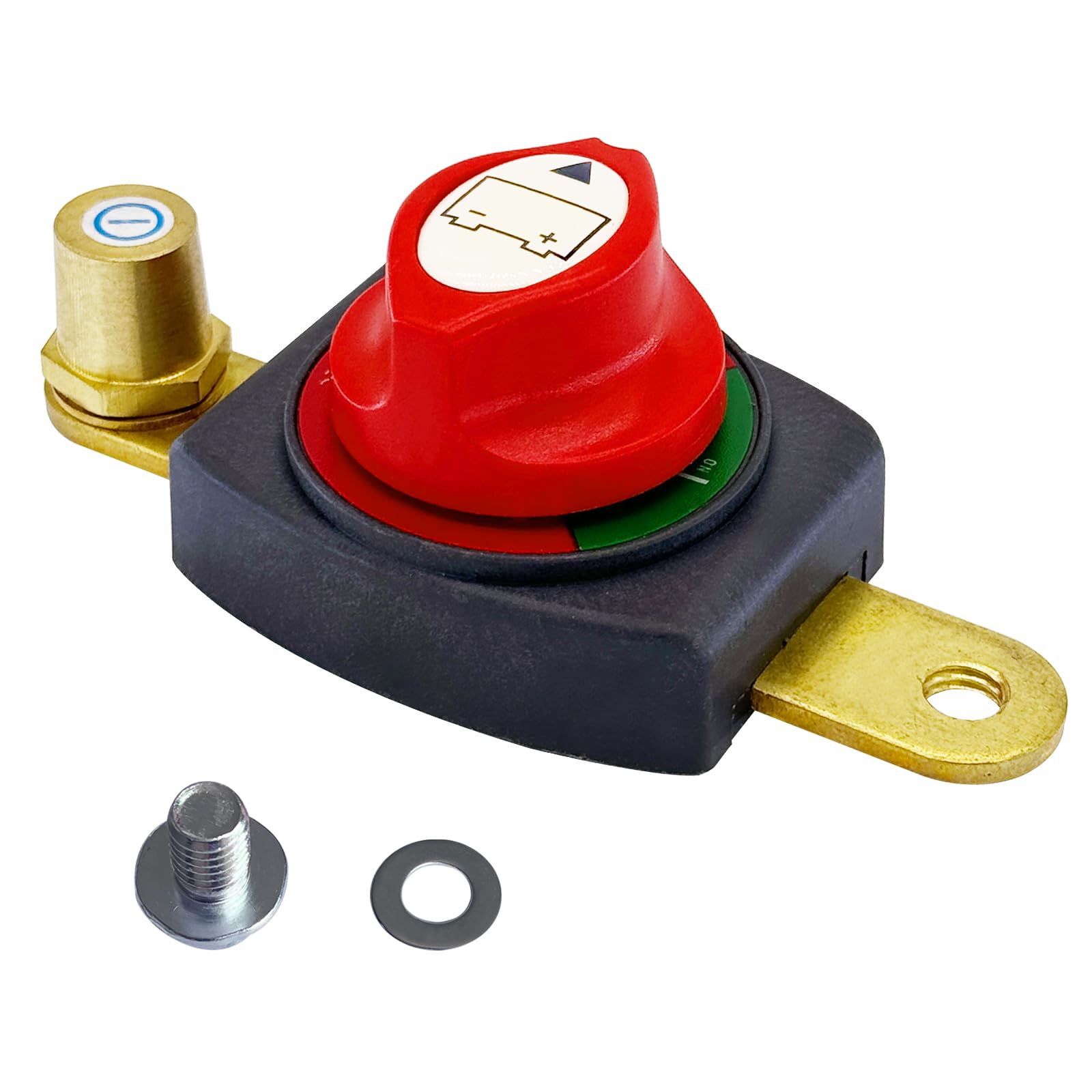 Ampper Side Post Battery Disconnect Switch, 12-48V, On/Off Isolator with Adapter for Car, RV, Boat - Durable Plastic