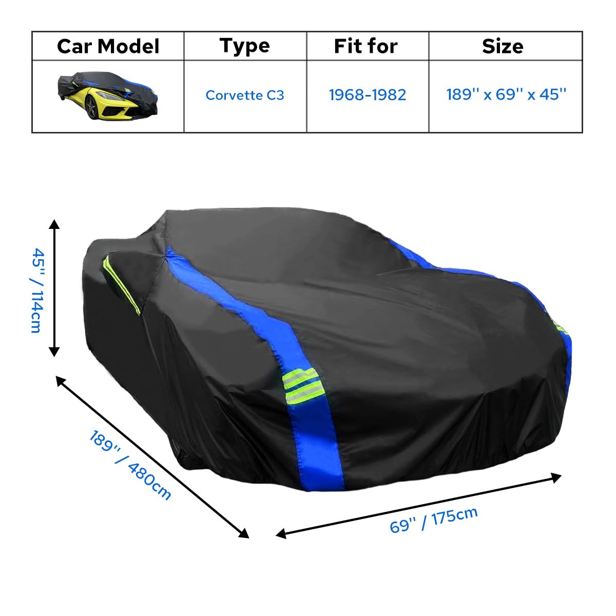 Avecrew For Chevrolet Corvette C3 Car Cover Waterproof All Weather For Automobiles, Outdoor Full Exterior Covers Fit 1968-1982 C