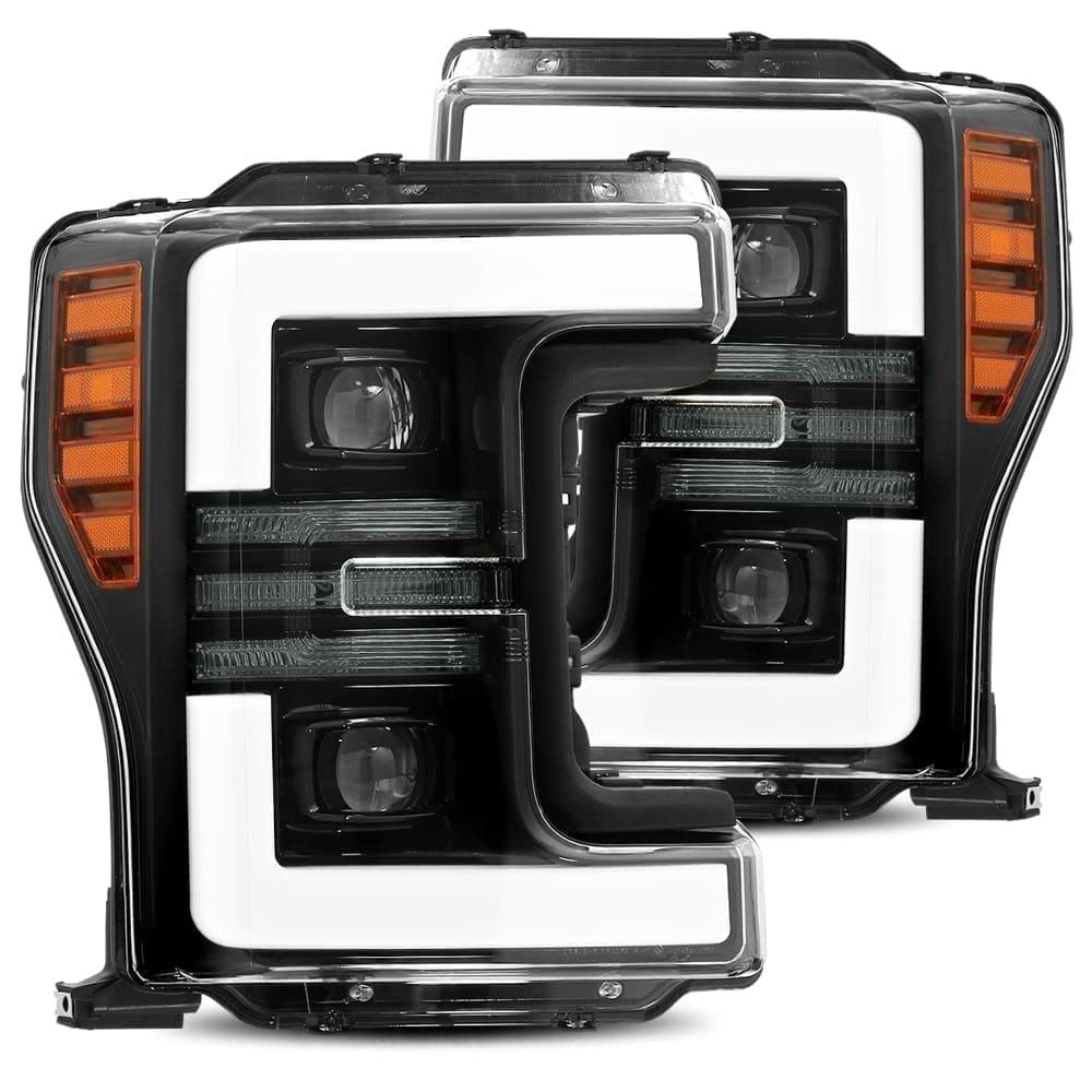 AlphaRex PRO-Series Jet Black For 17-19 F250/F350/F450/F550 Super Duty Halogen Type LED Tube Dual Projector Headlights with Swit