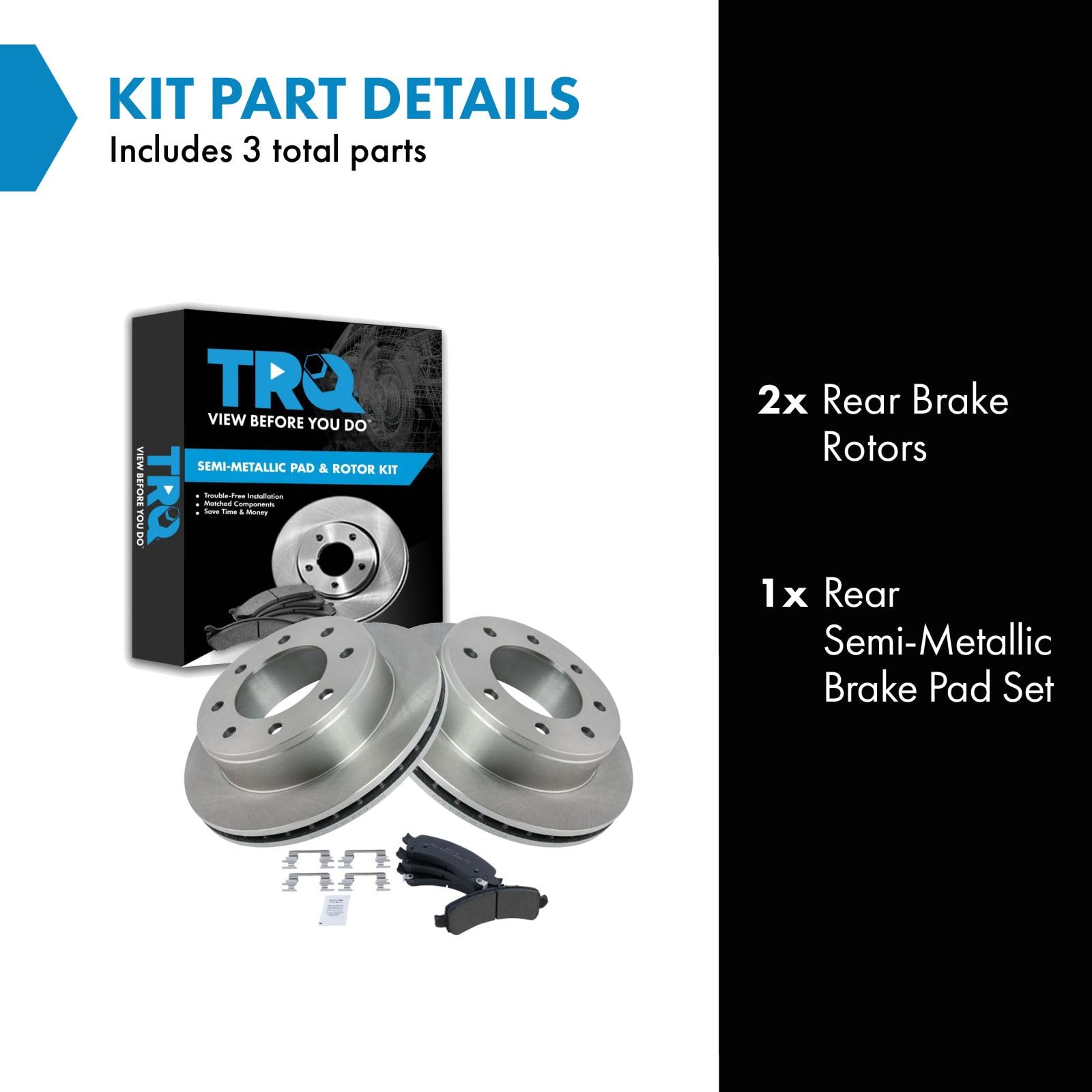 Trq Rear Brake Pad & Rotor Kit Brake Pads Brake Rotor Semi-Metallic Compatible With 2003-2020 Chevrolet Express 2500 2005-2020 E