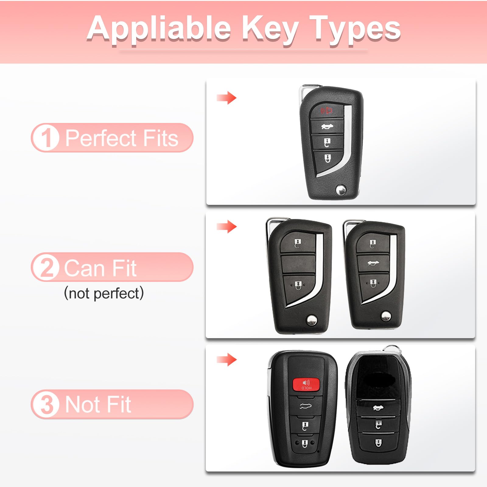 Pangpai Pink Key Fob Cover for Toyota, Soft TPU Key Case Protection with Bling Keychain Fit for Toyota Fortuner Tundra Camry RAV