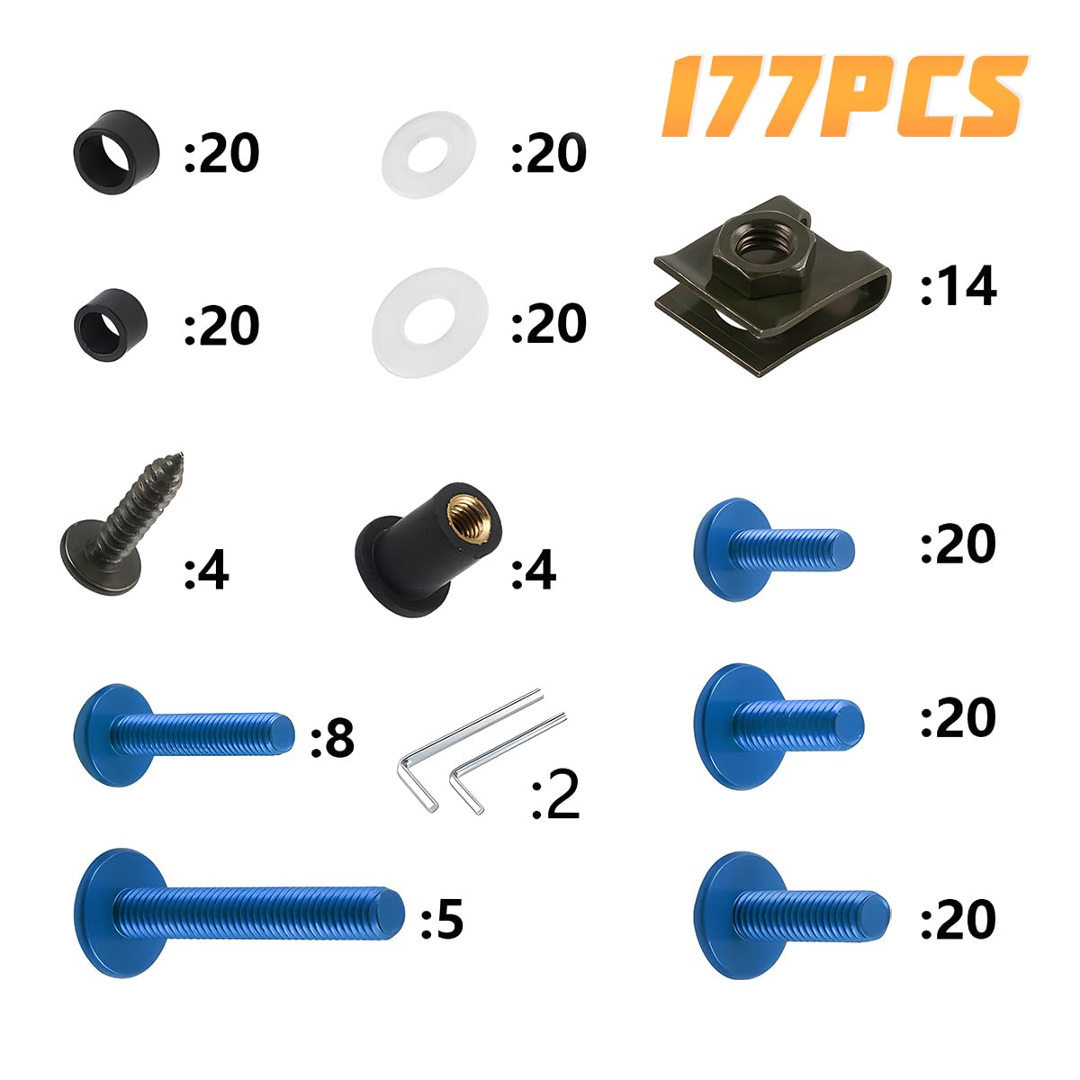 AICEL 177 Pcs Motorcycle Fairing Bolt Kit, Colorful Fasteners Bolts Nut Clips Set, M5 M6 Aluminum Motorcycle Windscreen Screws,
