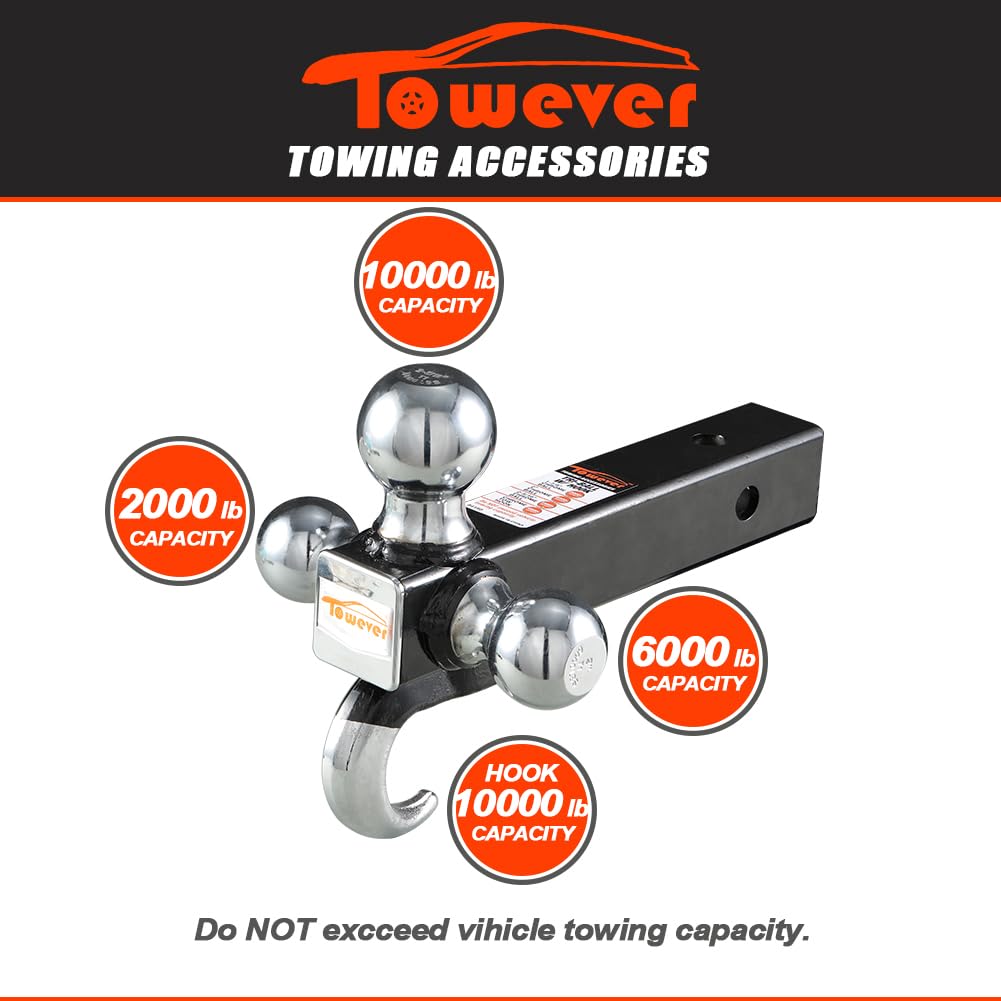 Towever 84180P Towever 2 Inch Trailer Hitch Ball, Towing Tri Ball Mounts With Hook And Pin, Fits For 2 Inch Tow Hitch Receiver