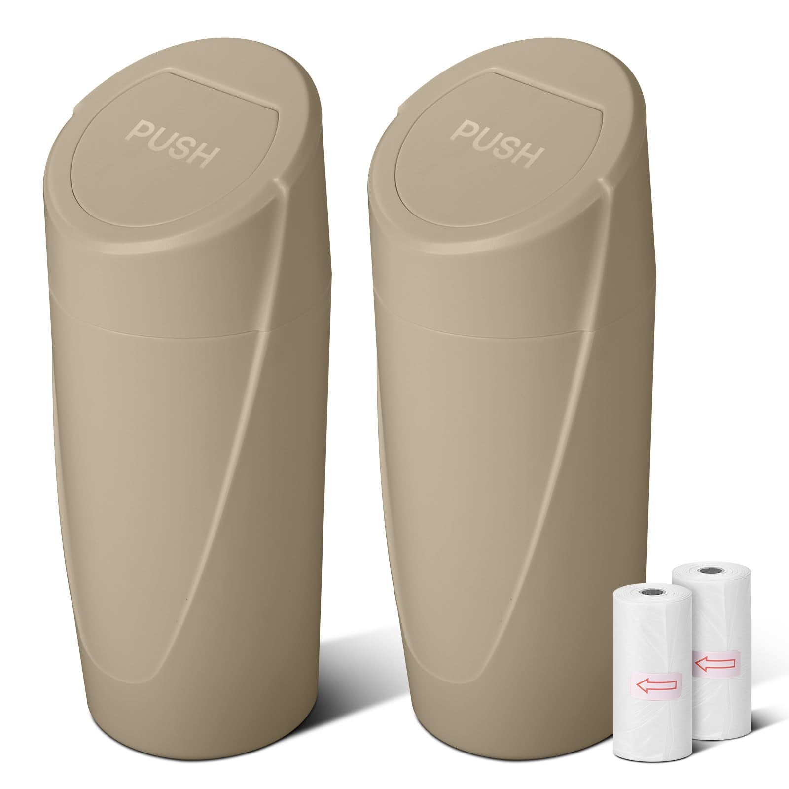 Car Trash Can Bin With Lid - 2 Packs Car Garbage Can Cup Holder - Beige Mini Leakproof Vehicle Trash Garbage Can Bin With 40Pcs