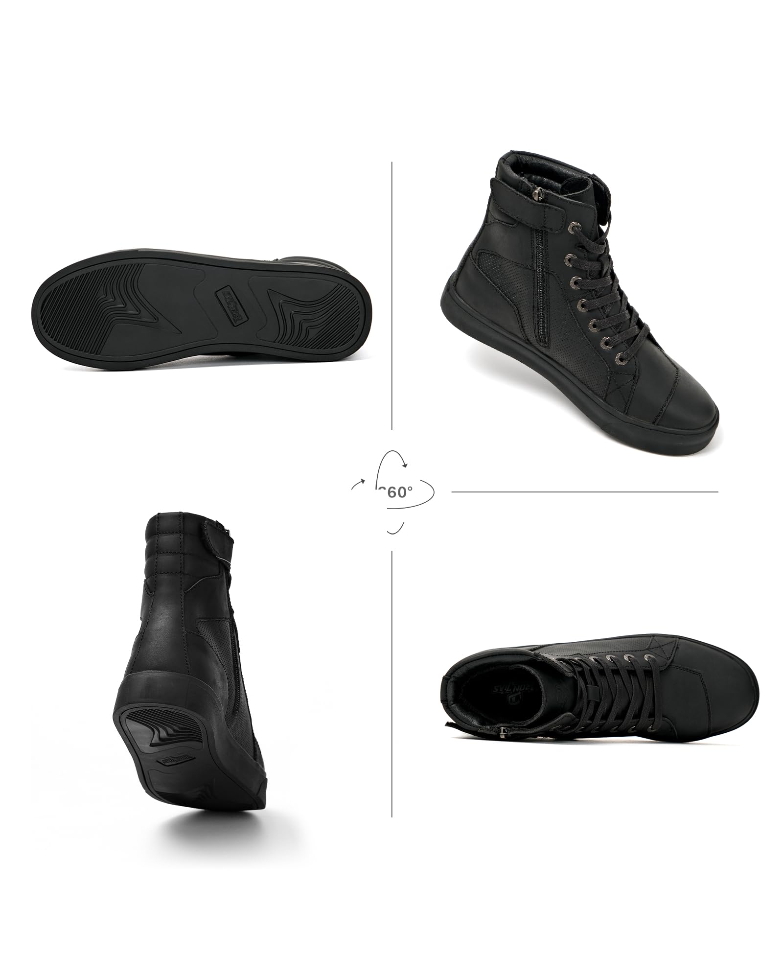 BORLEN Motorcycle Riding Shoes Cowhide Leather Breathable Casual Outdoor Street Motorcycle Boots for Men Black 8