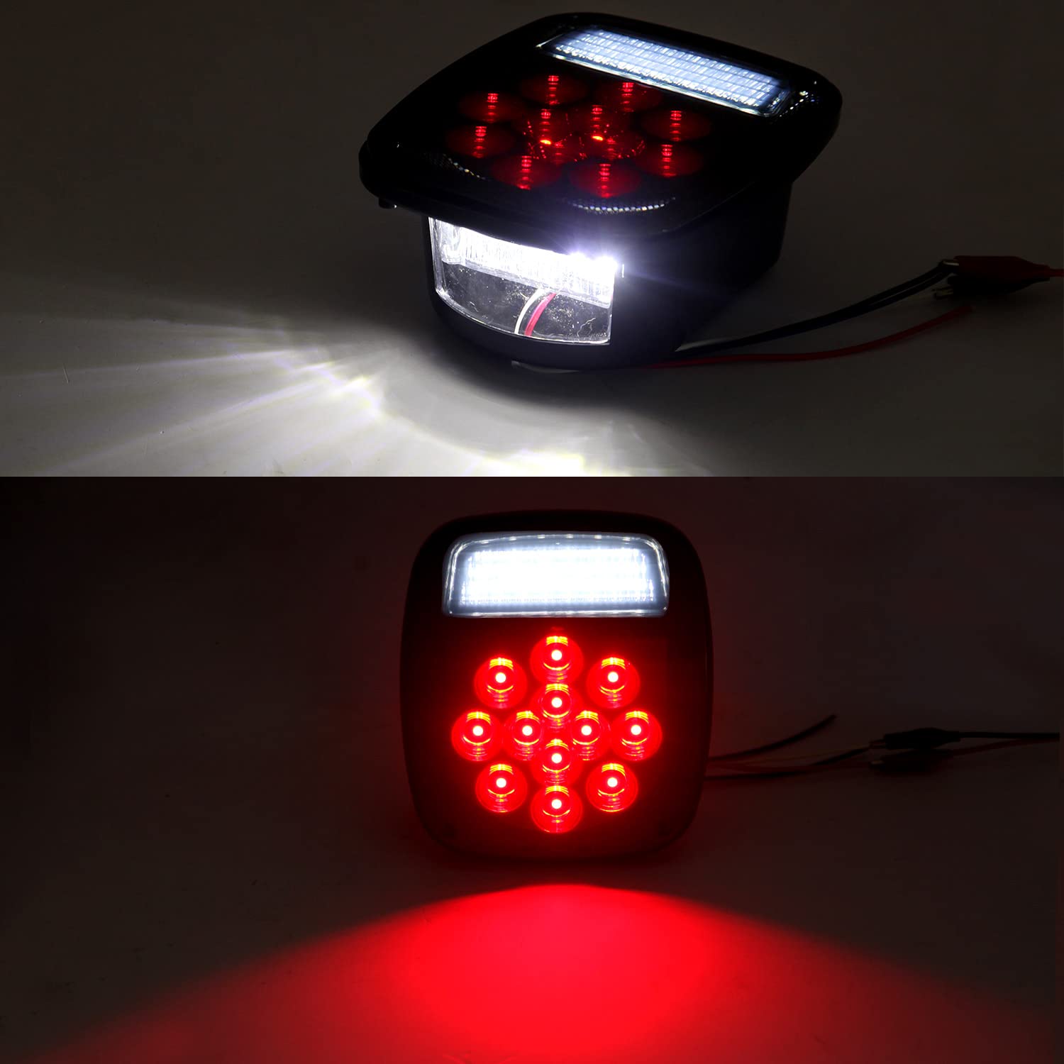 Konrali 2Pcs Smoked LED Tail Lights Assembly for Wrangler CJ TJ YJ, Model KON-NM01-39SRD, with License Plate & Backup Lights