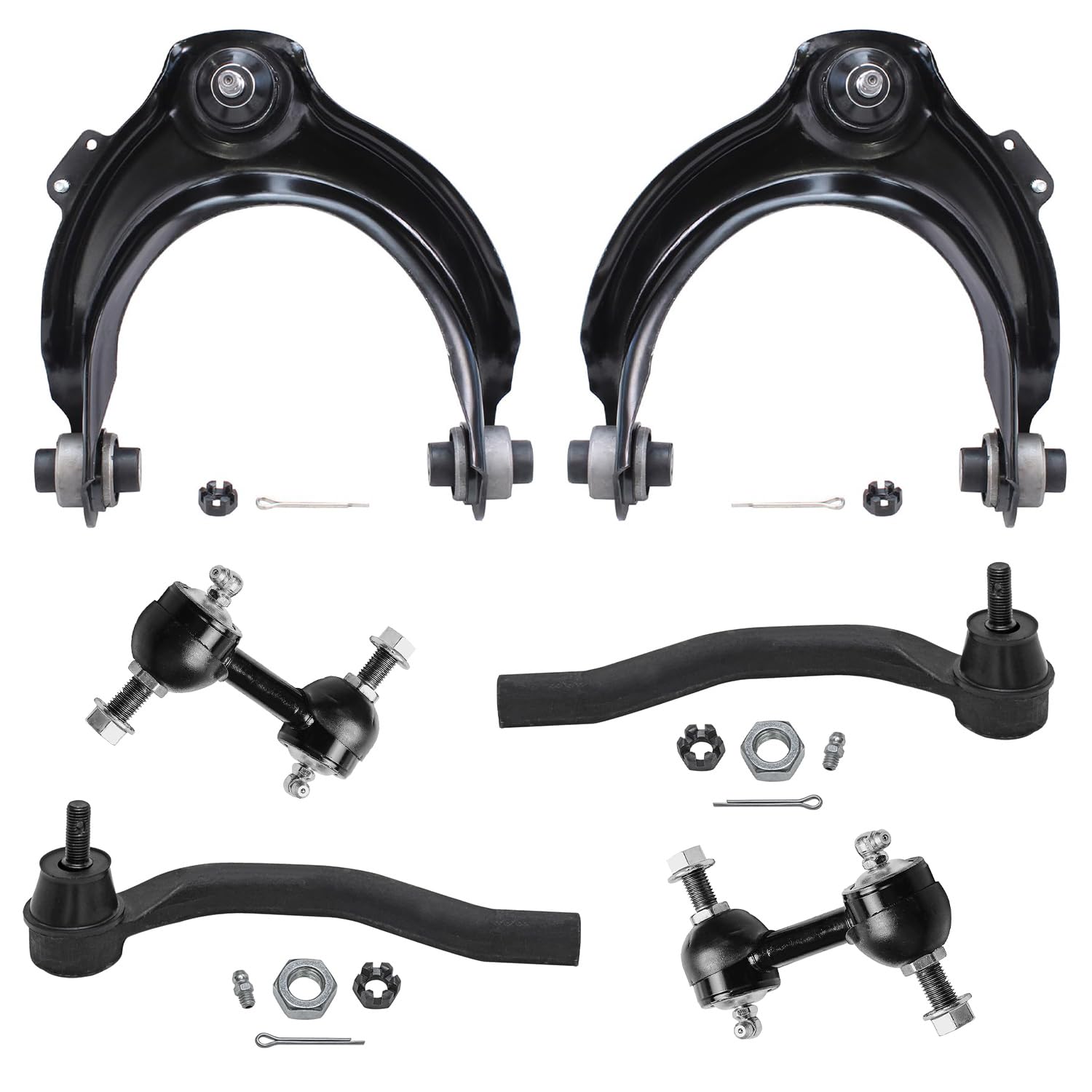 Detroit Axle - 6PC Front Upper Control Arms w/Sway bars and Outer Tie Rods Replacement for 2004-2008 Acura TSX - [2003-2007 Hond