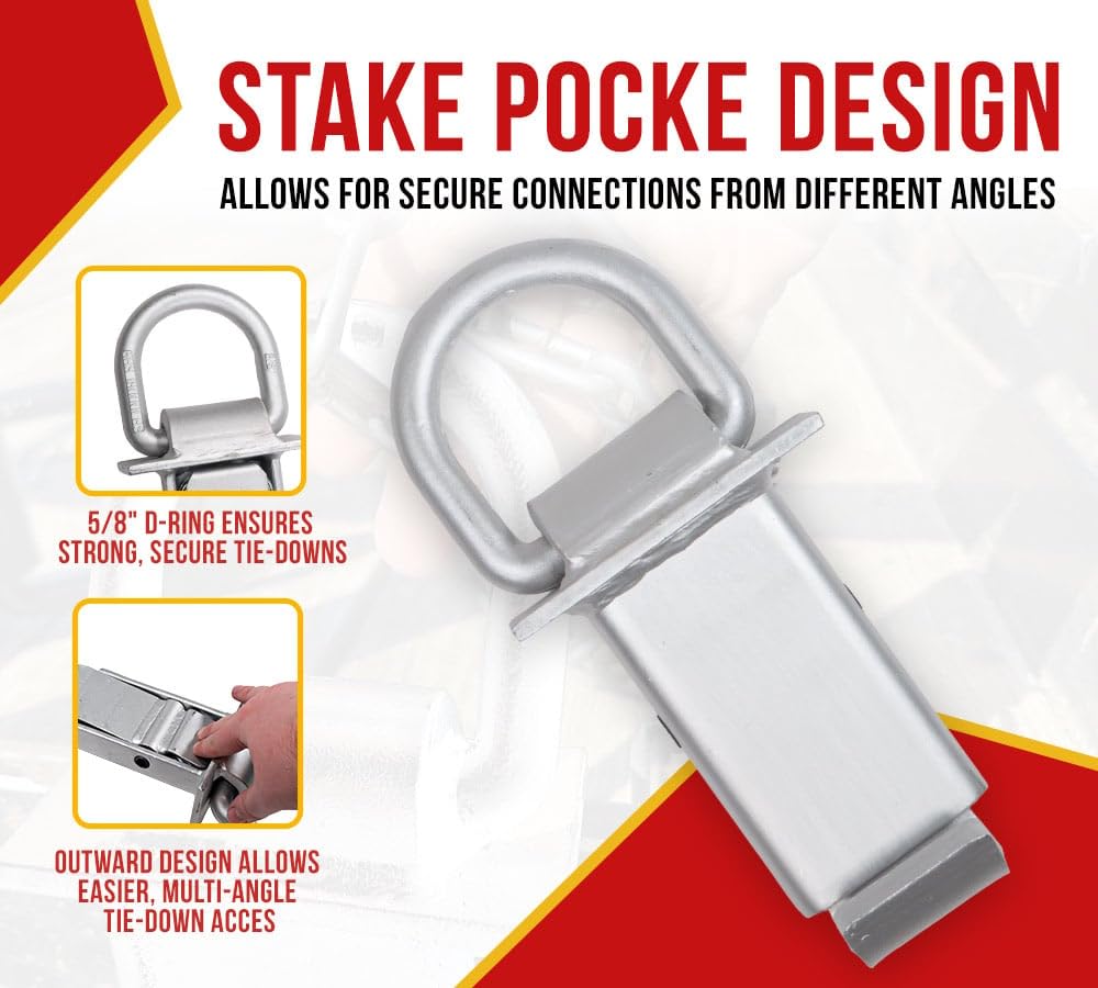 Mytee Products Heavy Duty Adjustable Trailer Stake Pocket W/Outward Protruding Design - 5/8 Inch Forged D Ring Load Limit 5400 L