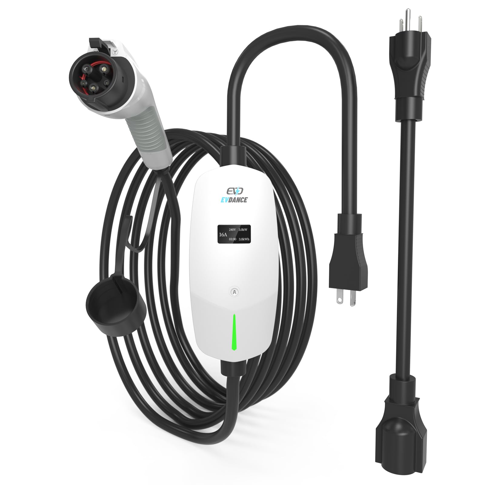 Level 1 Ev Charger 110V/240V - Evdance Portable Electric Car Charger 6-16A Adjustable, J1772 Charger With 25 Ft Charging Cable,