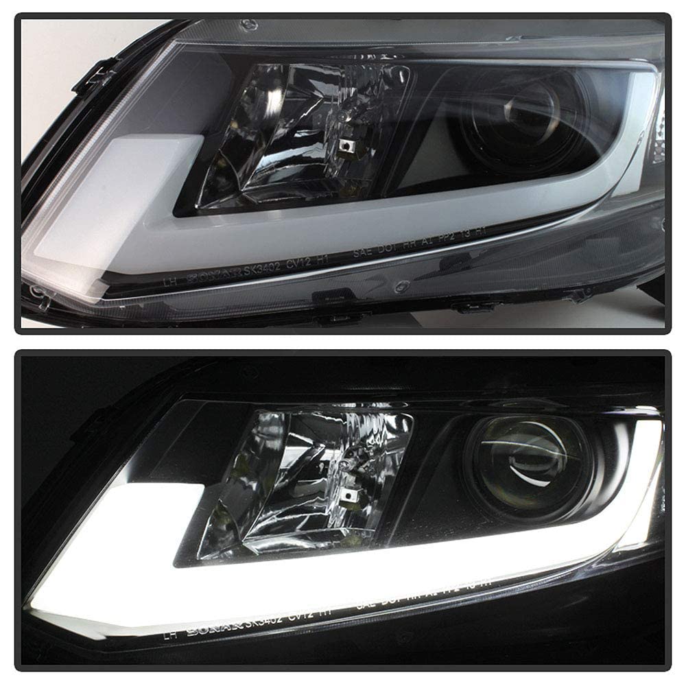 ACANII LED DRL Tube Projector Headlights for 2012-2015 Honda Civic Sedan & Coupe, Black, Driver & Passenger Side