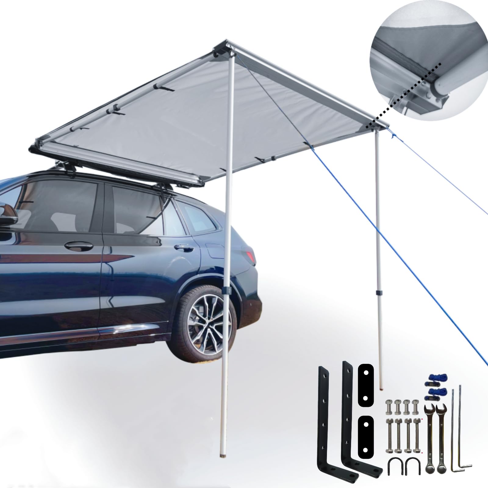 Danchel Outdoor Car Awning, Roof Rack Pull-Out Car Awning Overland, Waterproof Portable Car Side Sun Shelter Tarp For Suv/Truck/Van/Camper, 6.5X9.8Ft Gray