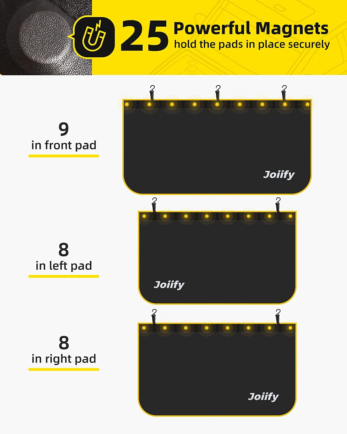 Joiify 3 Pcs Fender Covers For Mechanics, 25 Strong Magnets, Microfiber Leather Car Fender Protector Mats - Size L