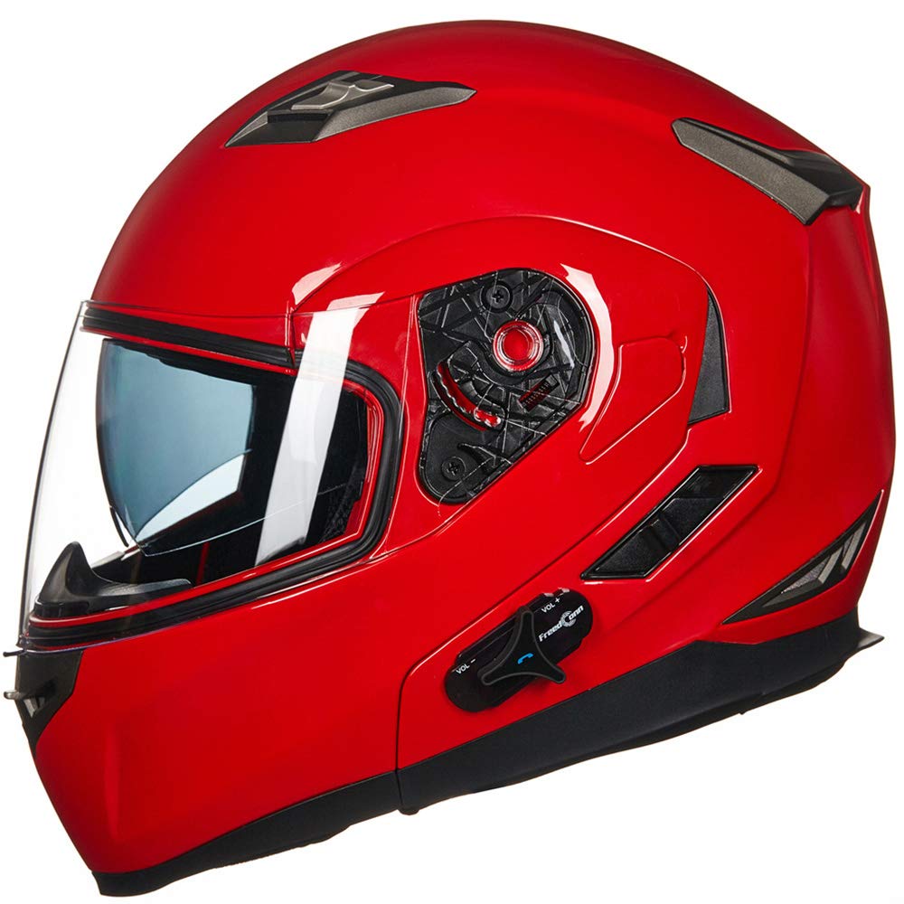 Ilm Bluetooth Integrated Modular Flip Up Full Face Motorcycle Helmet Sun Shield Mp3 Intercom Model 953 (Xxl, Red)