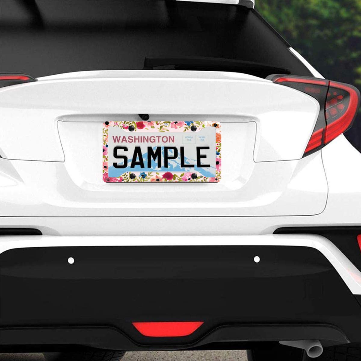 Personalized License Plate Frame Stainless Steels Artistic Flower Pink License Plate Car Tag Holder With 4 Holes And Screws For