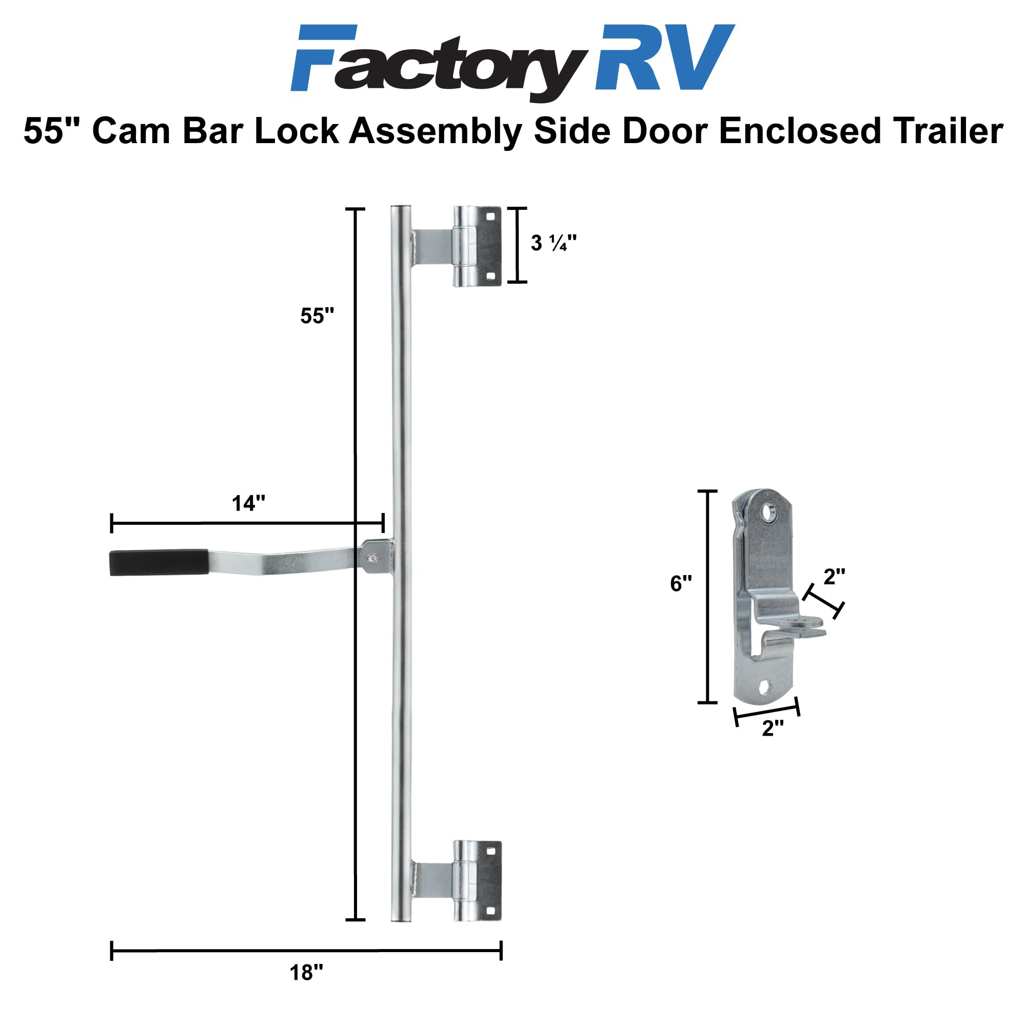 Tough Grade Cam Bar Lock Assembly for Enclosed Trailers, 55 Inch, Silver, Model 79083508