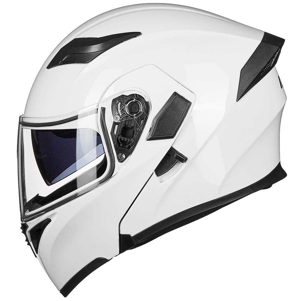 Ilm Motorcycle Dual Visor Flip Up Modular Full Face Helmet Dot Led Light Model 902Ls (M, White - Led)