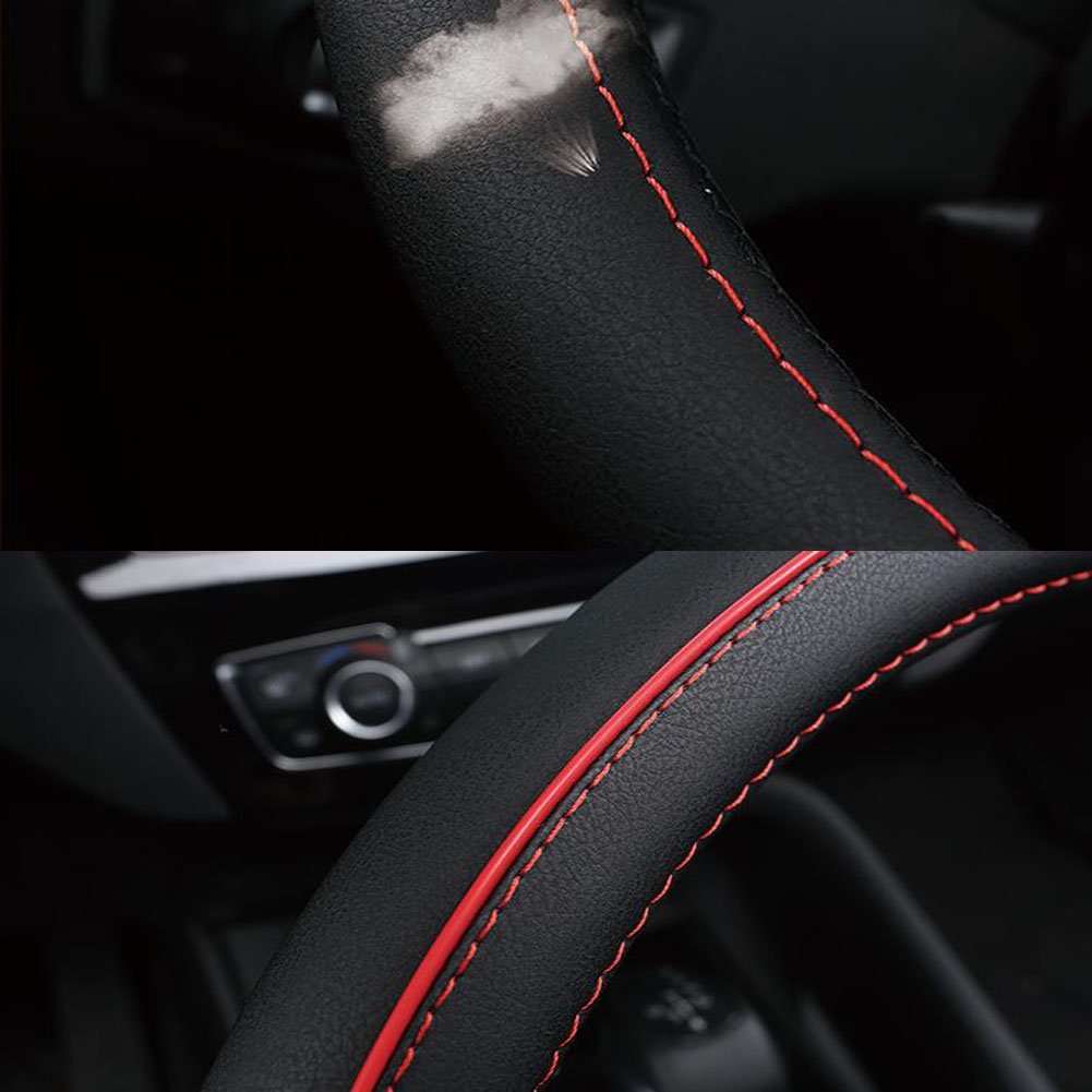 Shiawasena Auto Car Steering Wheel Cover, Universal 15 Inch Fit, Soft Leather, Breathable Anti Slip (Black&White)