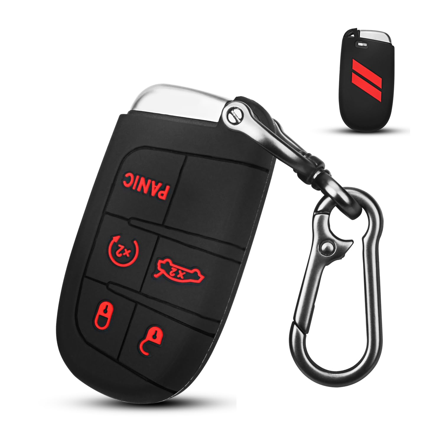 Qbuc Silicone Remote Case For Dodge Jeep Grand Cherokee 5 Button Key Fob Cover (Black Red)