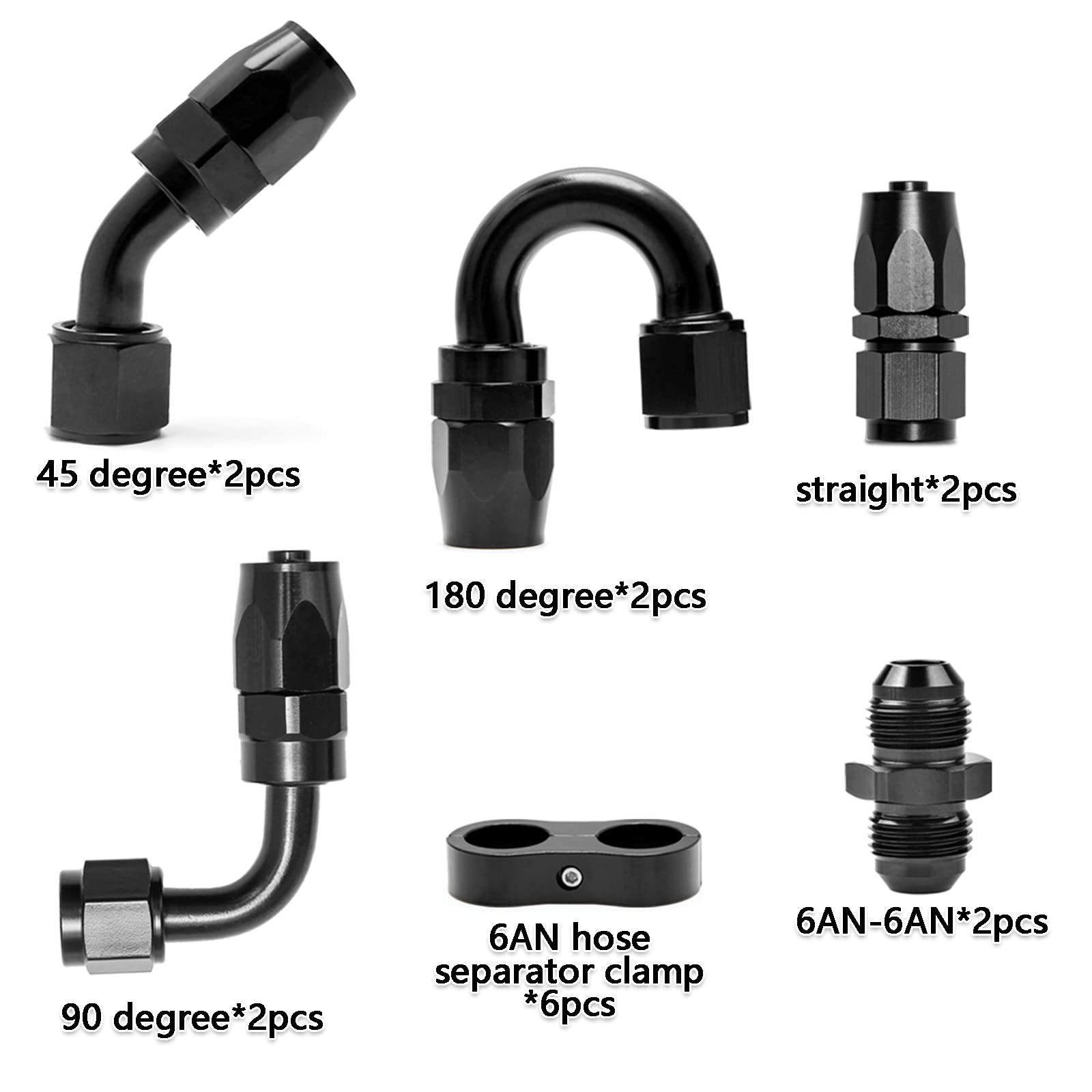 6An Swivel Fuel Hose End Fitting Straight 45 Degree 90 Degree 180 Degree 6An Hose Separator Clamp 6An To 6An Male Coupler Adapte